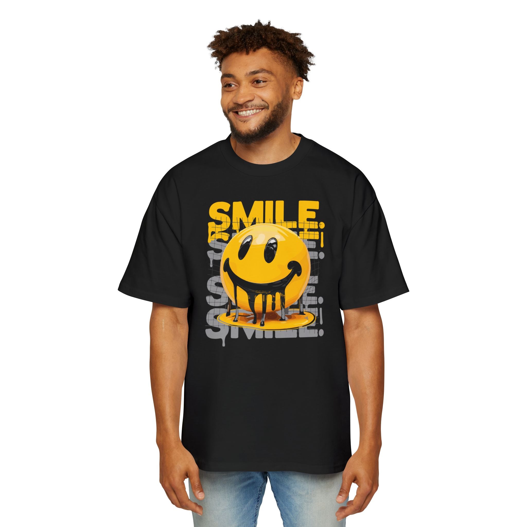 Smile Oversized Tee - Yellow Graphic T-Shirt for Casual Vibes