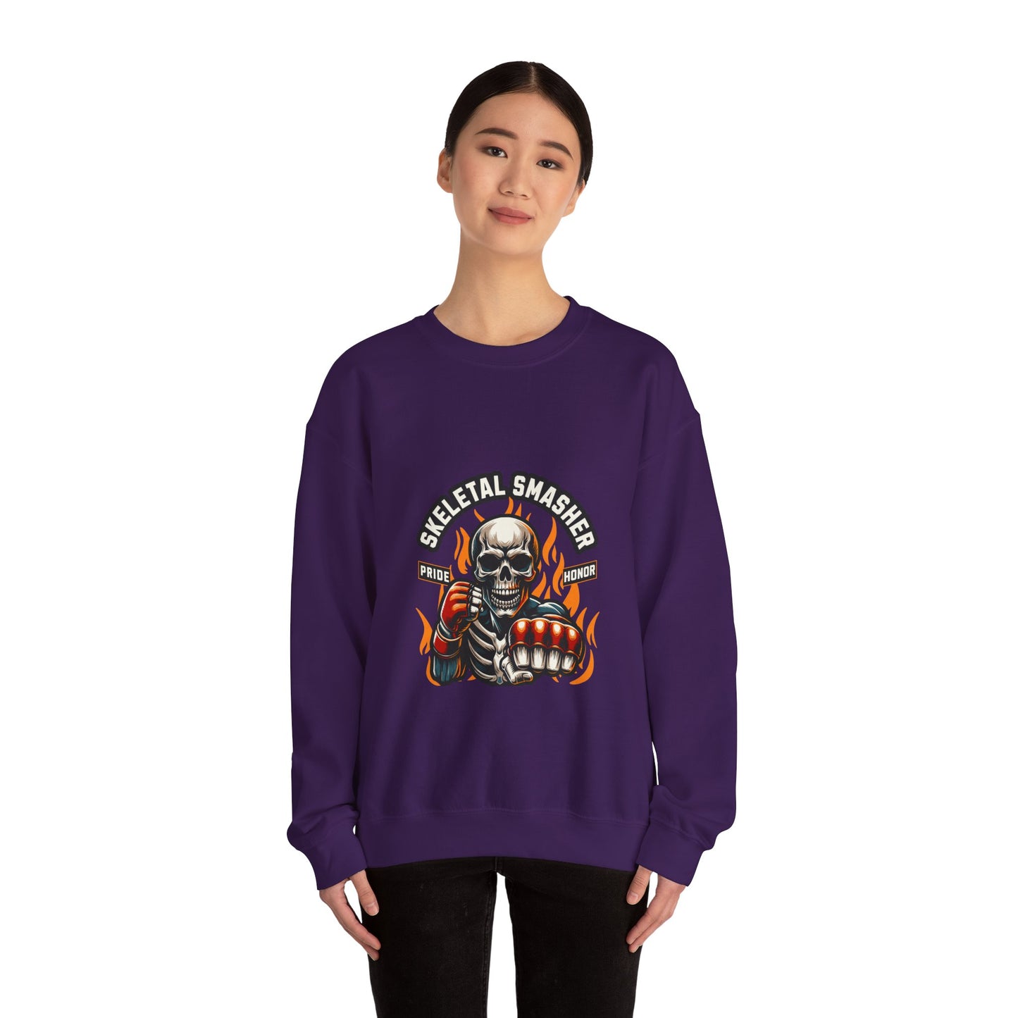 Skeletal Smasher Unisex Crewneck Sweatshirt for MMA Lovers - Pride & Honor Design.
