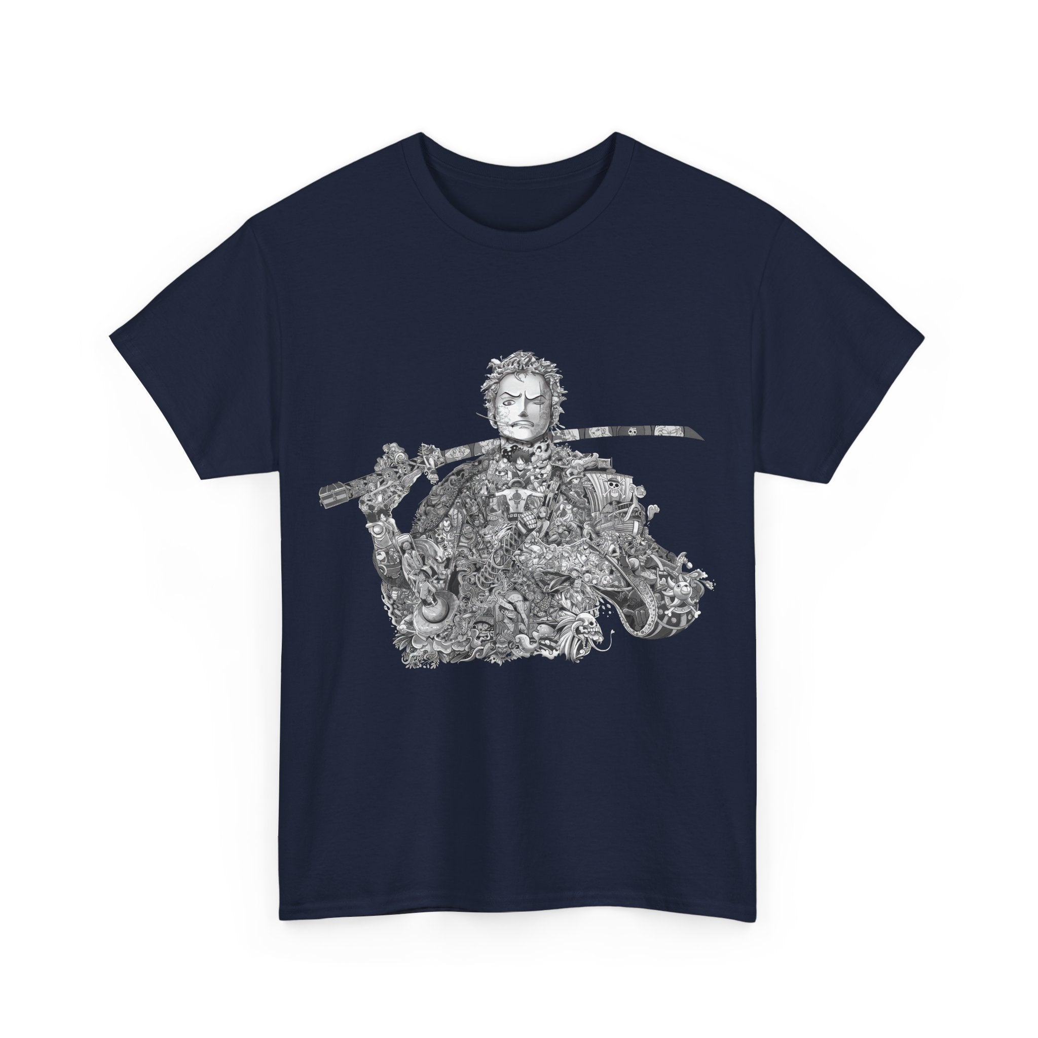 Unisex Heavy Cotton Tee - Artistic Samurai Design, Casual Streetwear for Anime Fans