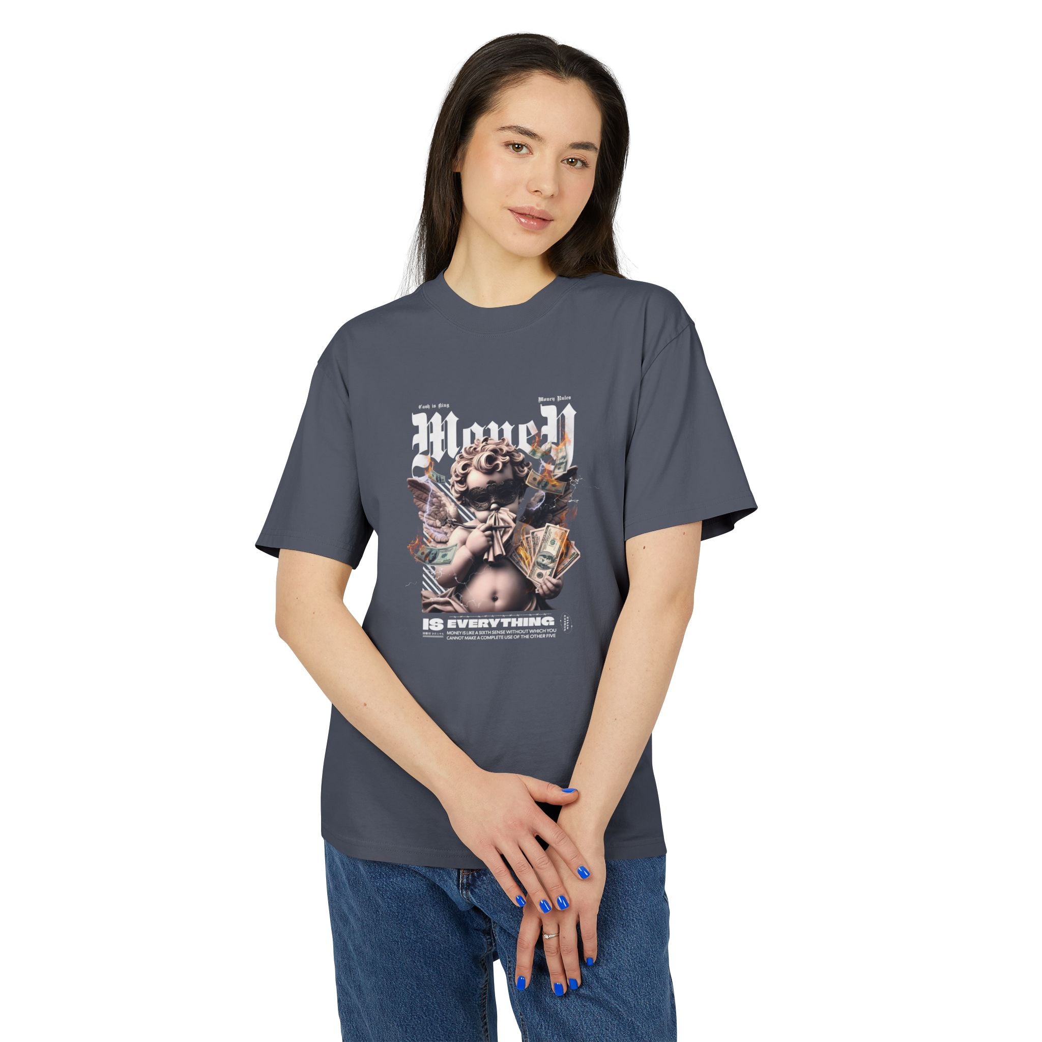 Chic Casual Unisex Heavy Faded Tee - 'Money Is Everything' Graphic Shirt
