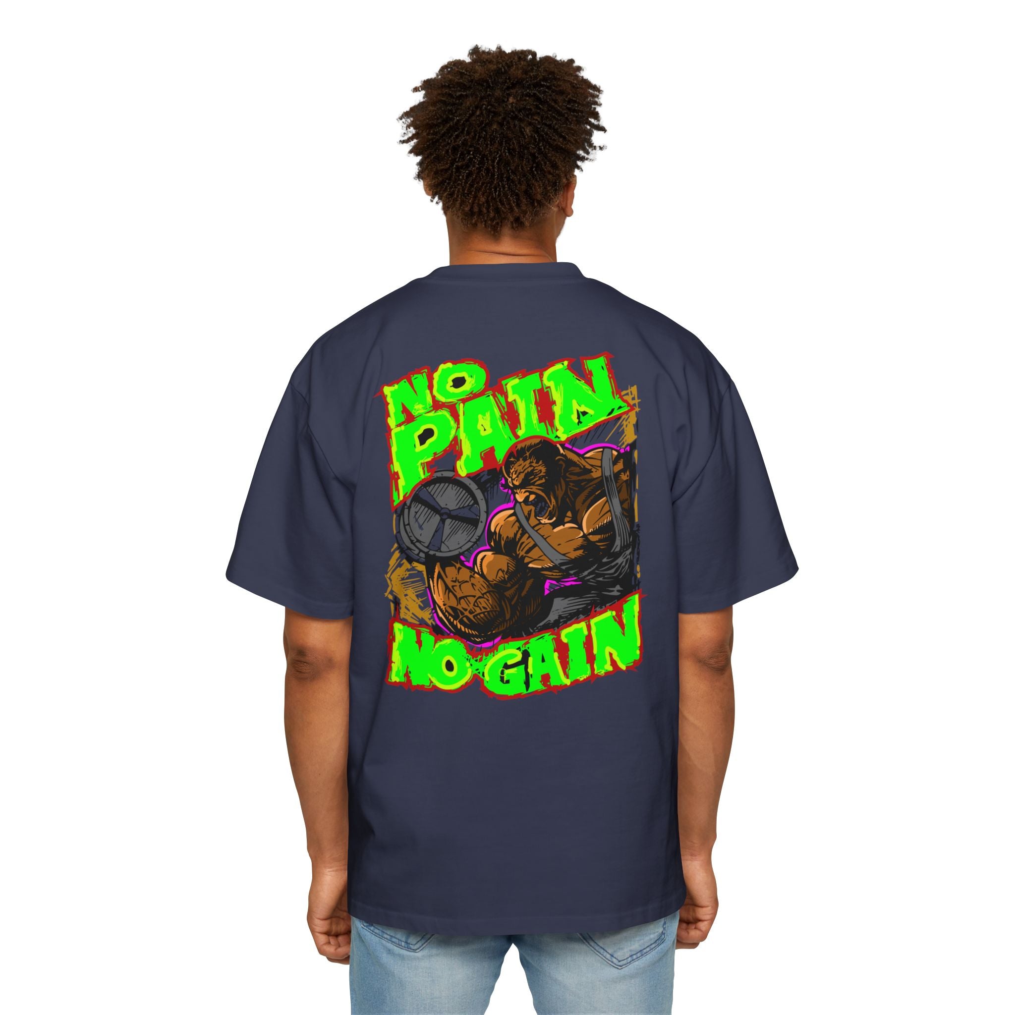 Oversized Tee - "No Pain, No Gain" Motivational Graphic Shirt