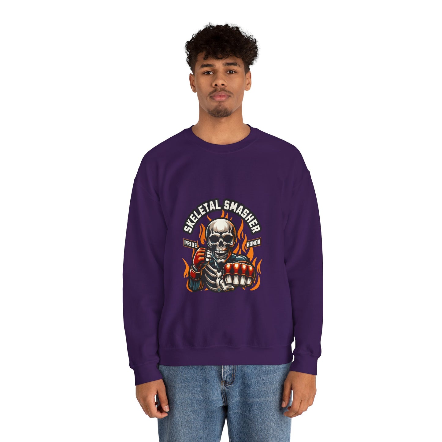 Skeletal Smasher Unisex Crewneck Sweatshirt for MMA Lovers - Pride & Honor Design.