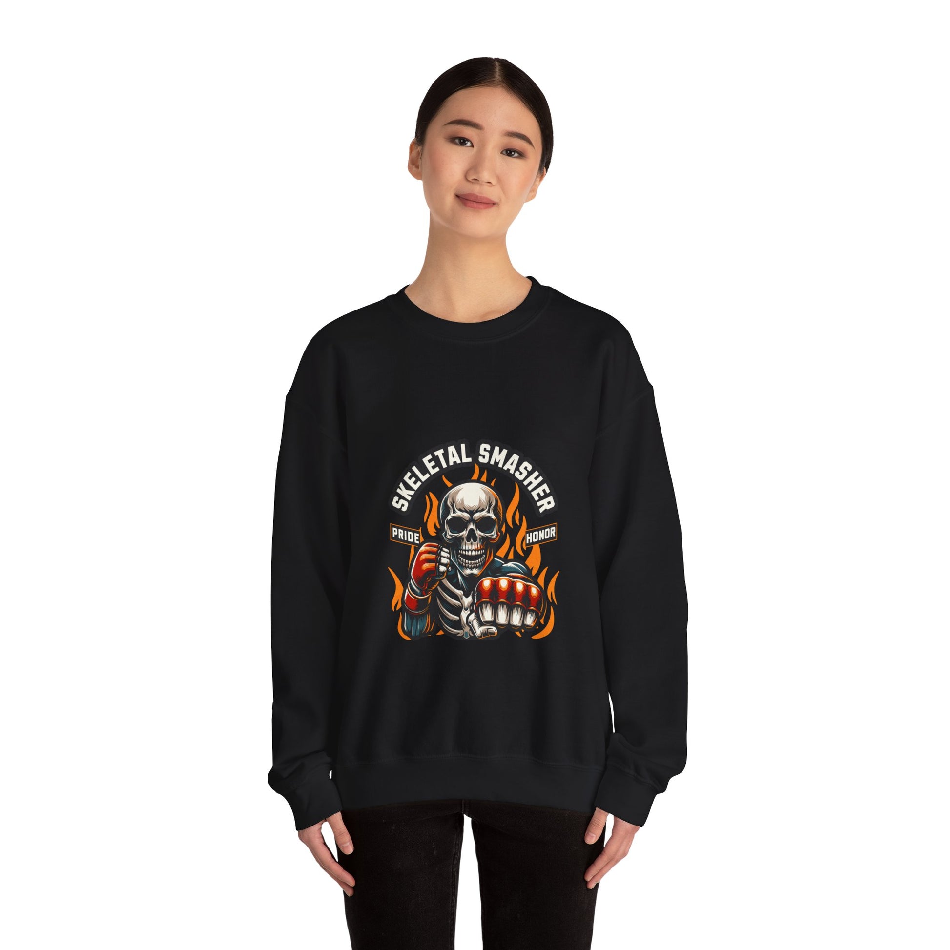 Skeletal Smasher Unisex Crewneck Sweatshirt for MMA Lovers - Pride & Honor Design.