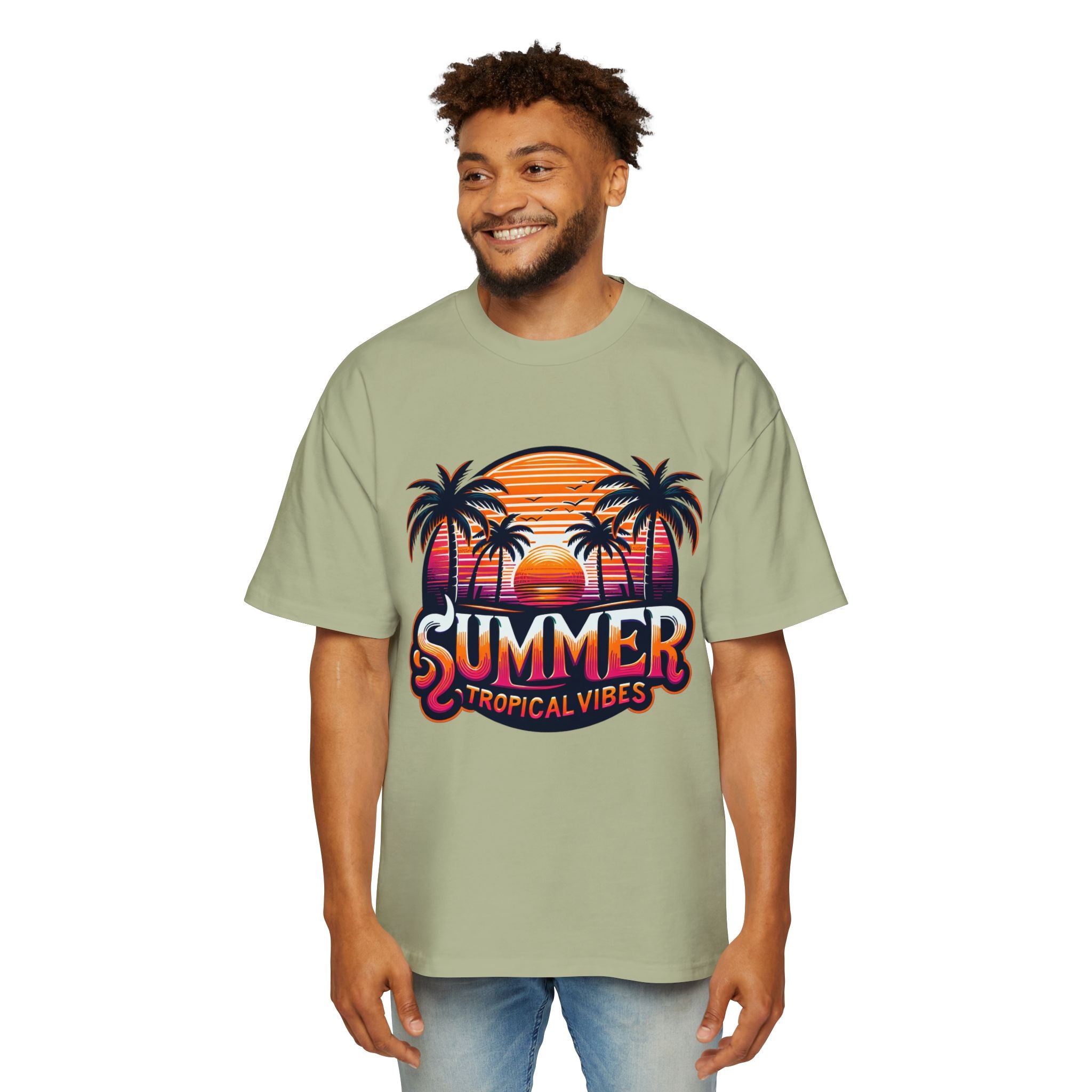 Heavy Oversized Tee - Summer Tropical Vibes Graphic T-Shirt