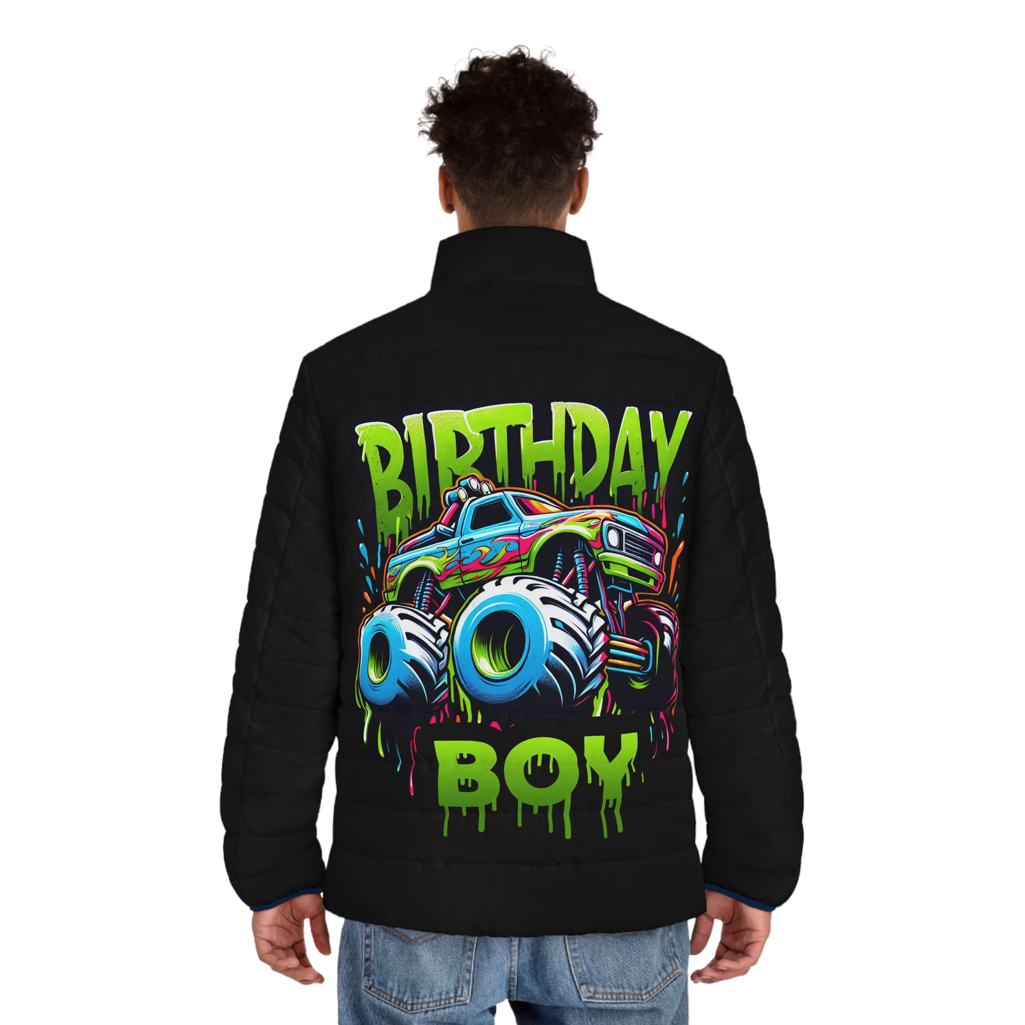 Birthday Boy Monster Truck Men's Puffer Jacket