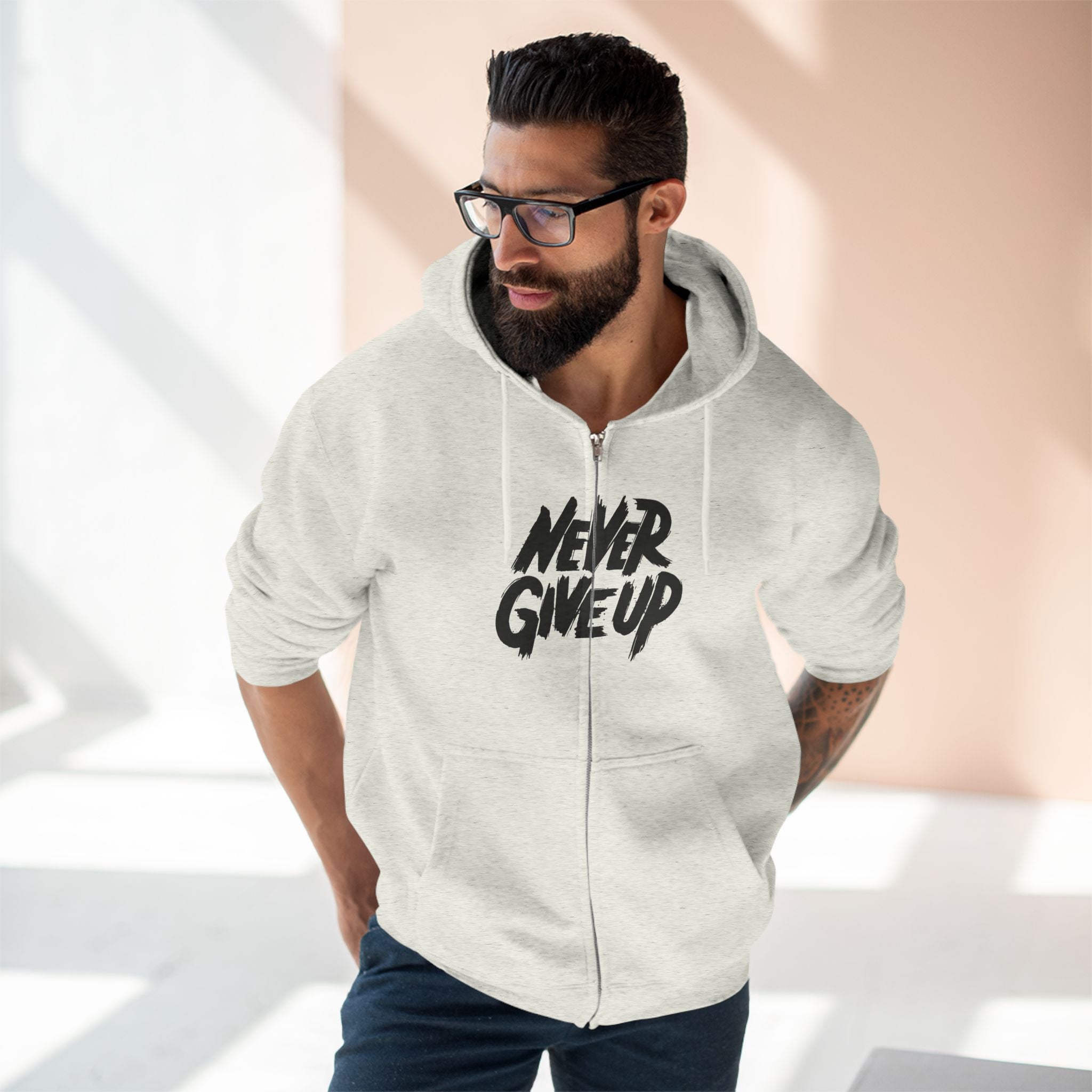 Motivational Unisex Zip Hoodie - "Never Give Up" Inspiration for Every Day