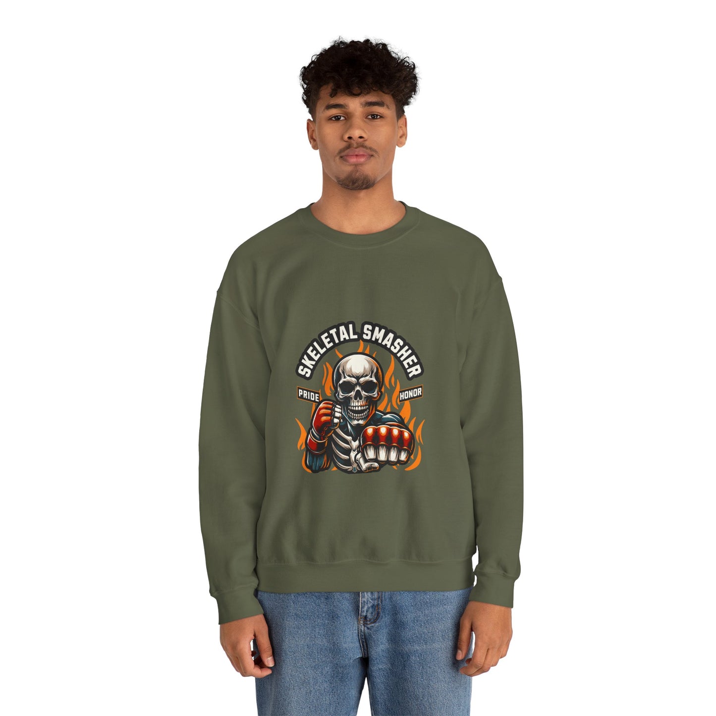 Skeletal Smasher Unisex Crewneck Sweatshirt for MMA Lovers - Pride & Honor Design.