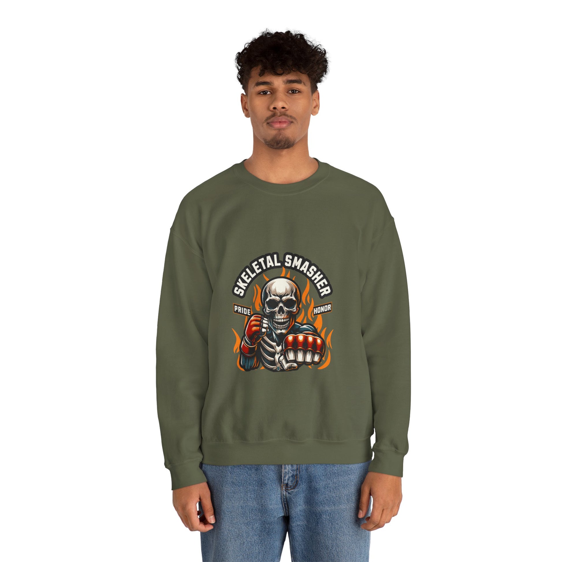 Skeletal Smasher Unisex Crewneck Sweatshirt for MMA Lovers - Pride & Honor Design.
