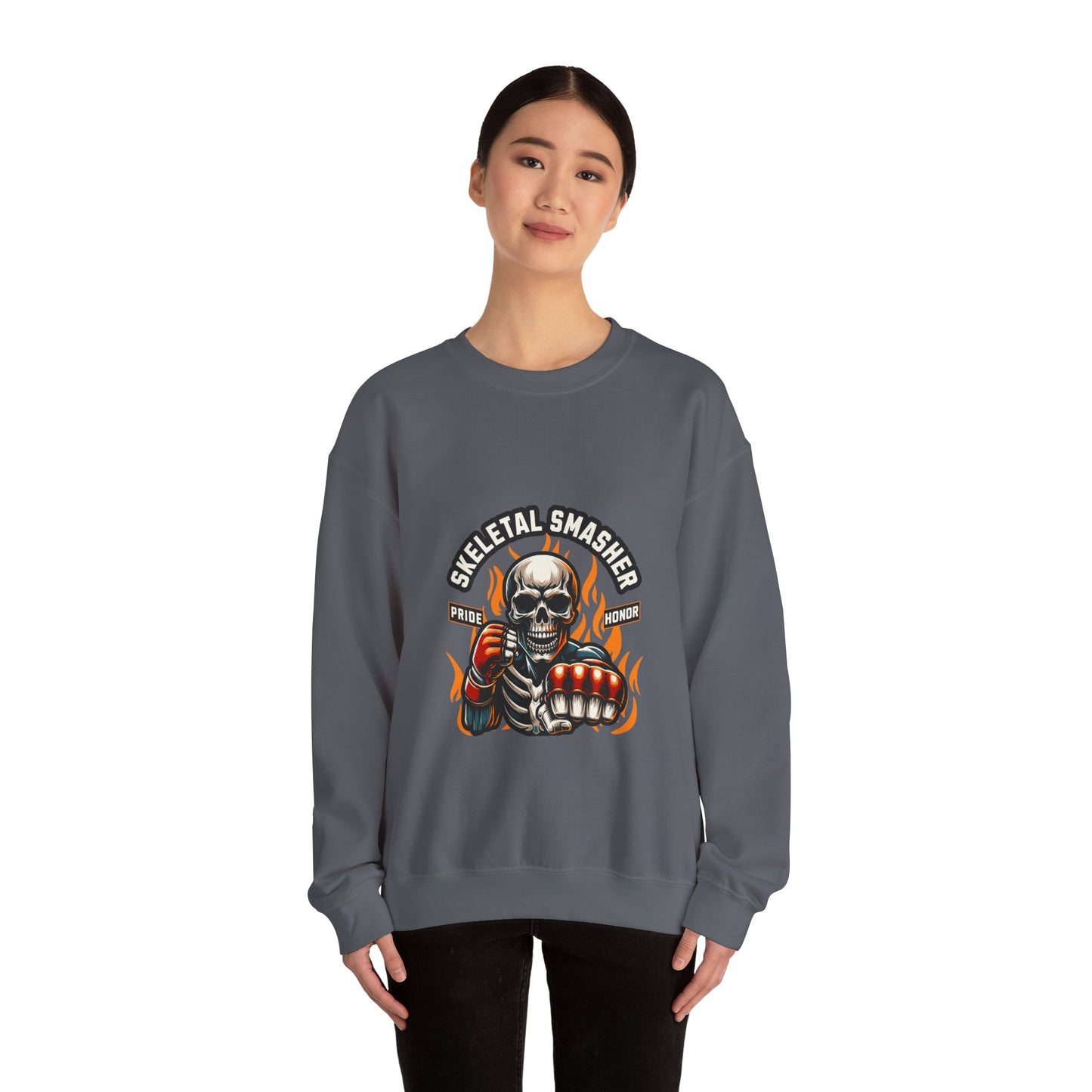 Skeletal Smasher Unisex Crewneck Sweatshirt for MMA Lovers - Pride & Honor Design.