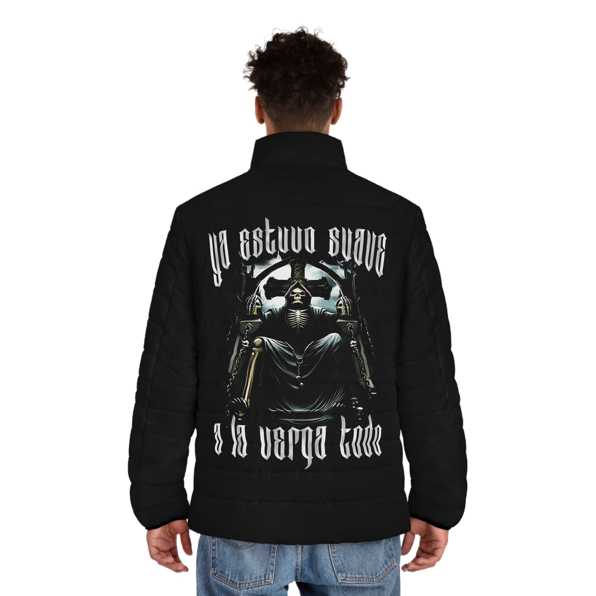 Men's Puffer Jacket with Edgy Graphic Design - Perfect for Casual Wear and Street Style