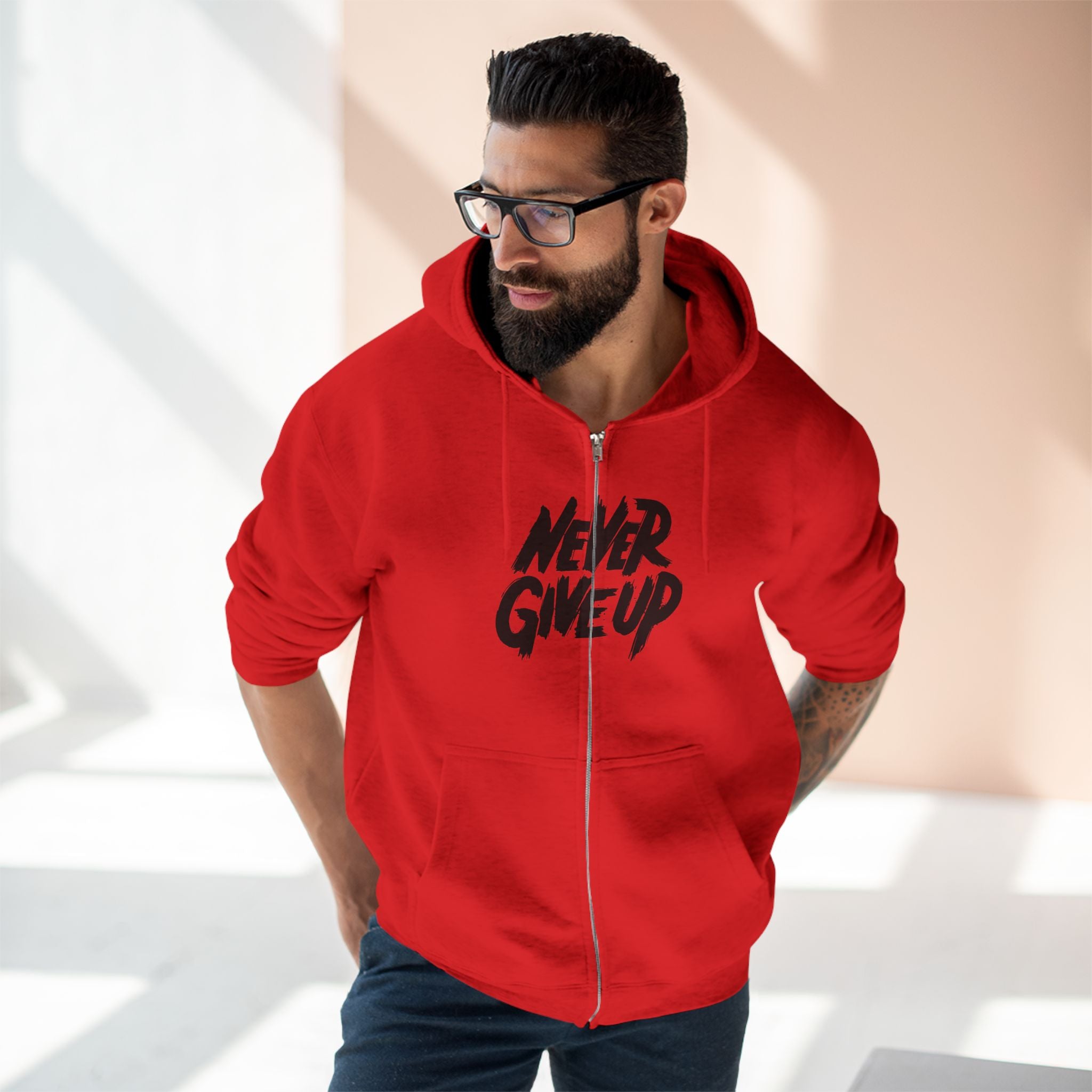 Motivational Unisex Zip Hoodie - "Never Give Up" Inspiration for Every Day
