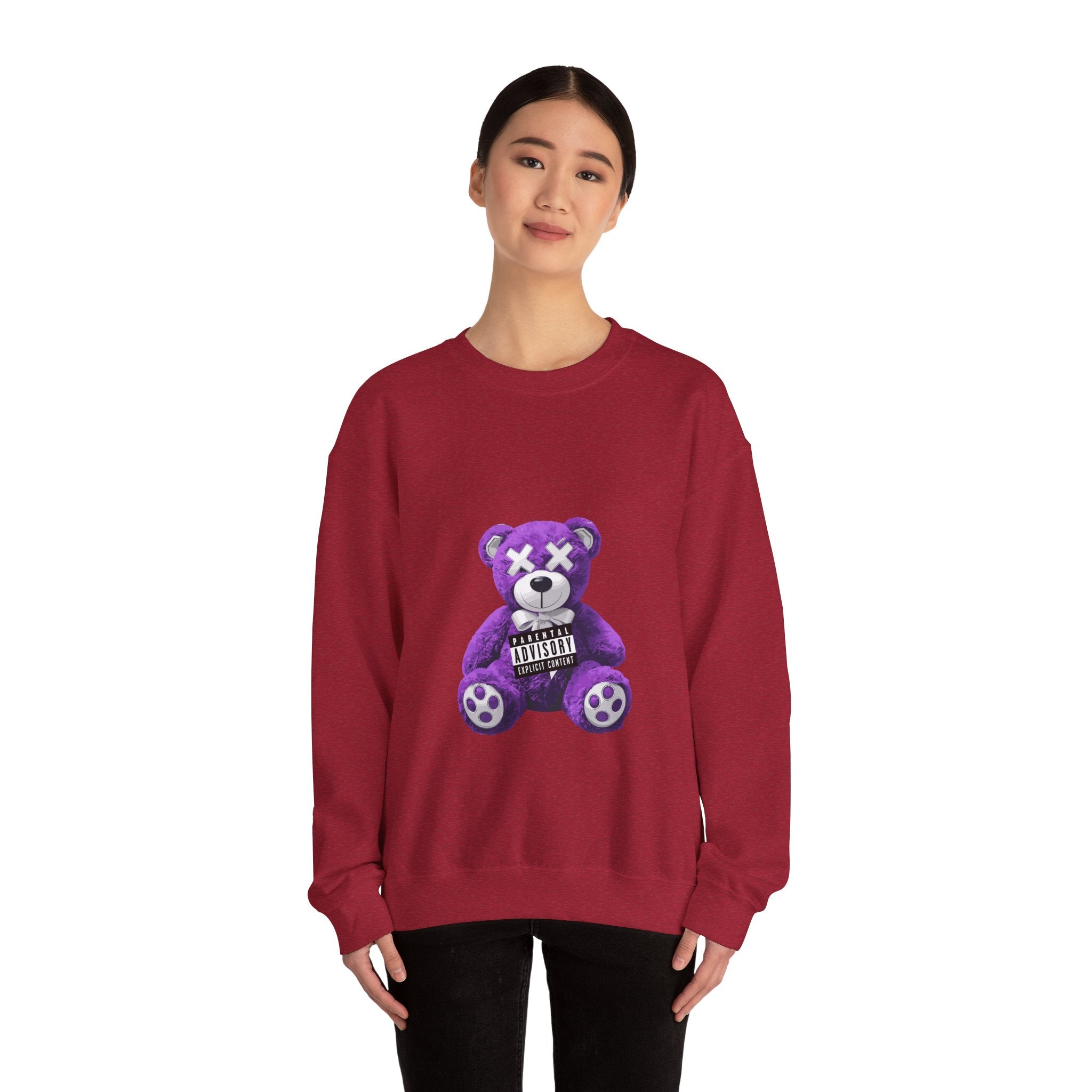 Unisex Heavy Blend™ Crewneck Sweatshirt - Purple Bear Graphic - Unique Streetwear Design