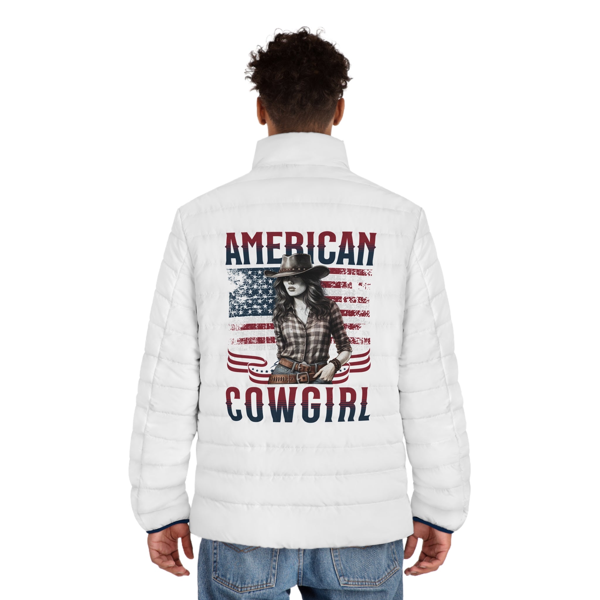 Men's American Cowgirl Puffer Jacket - Stylish Winter Outerwear