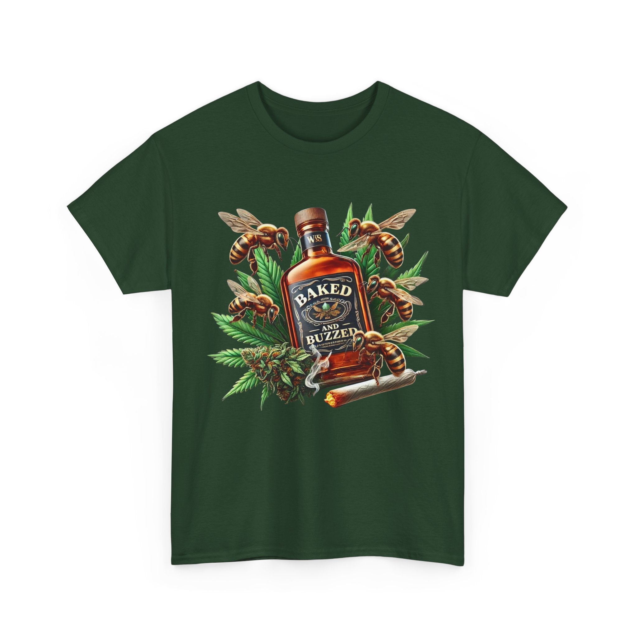 Baked And Buzzed Whiskey And Bees Unisex Heavy Cotton Tee