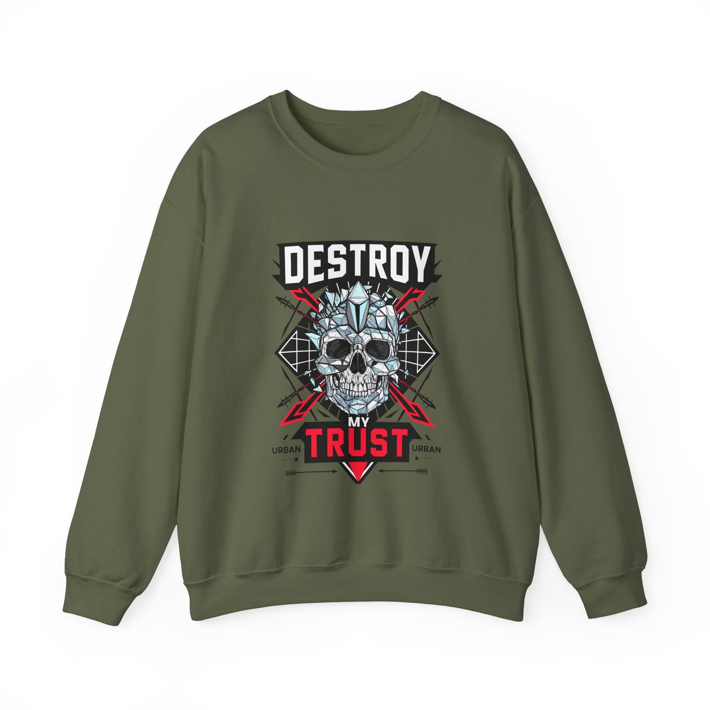 Skull Art Crewneck Sweatshirt – Destroy My Trust Design | Unisex Heavy Blend™
