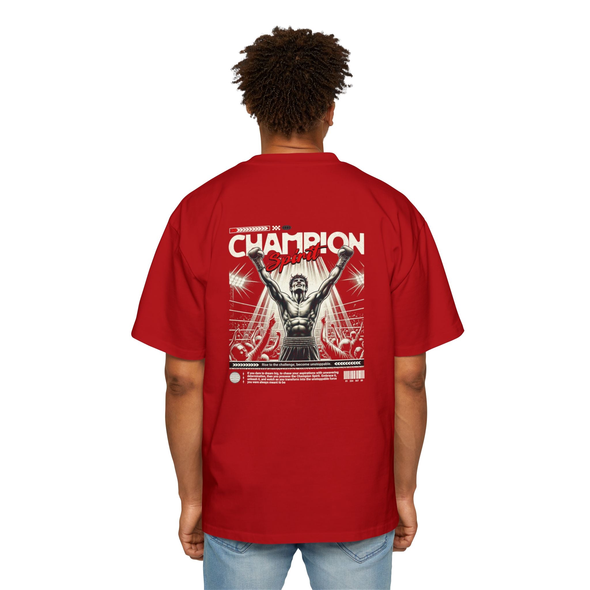 Champion Spirit Men's Heavy Oversized Tee - Bold Red Graphic Tee for Sports Lovers