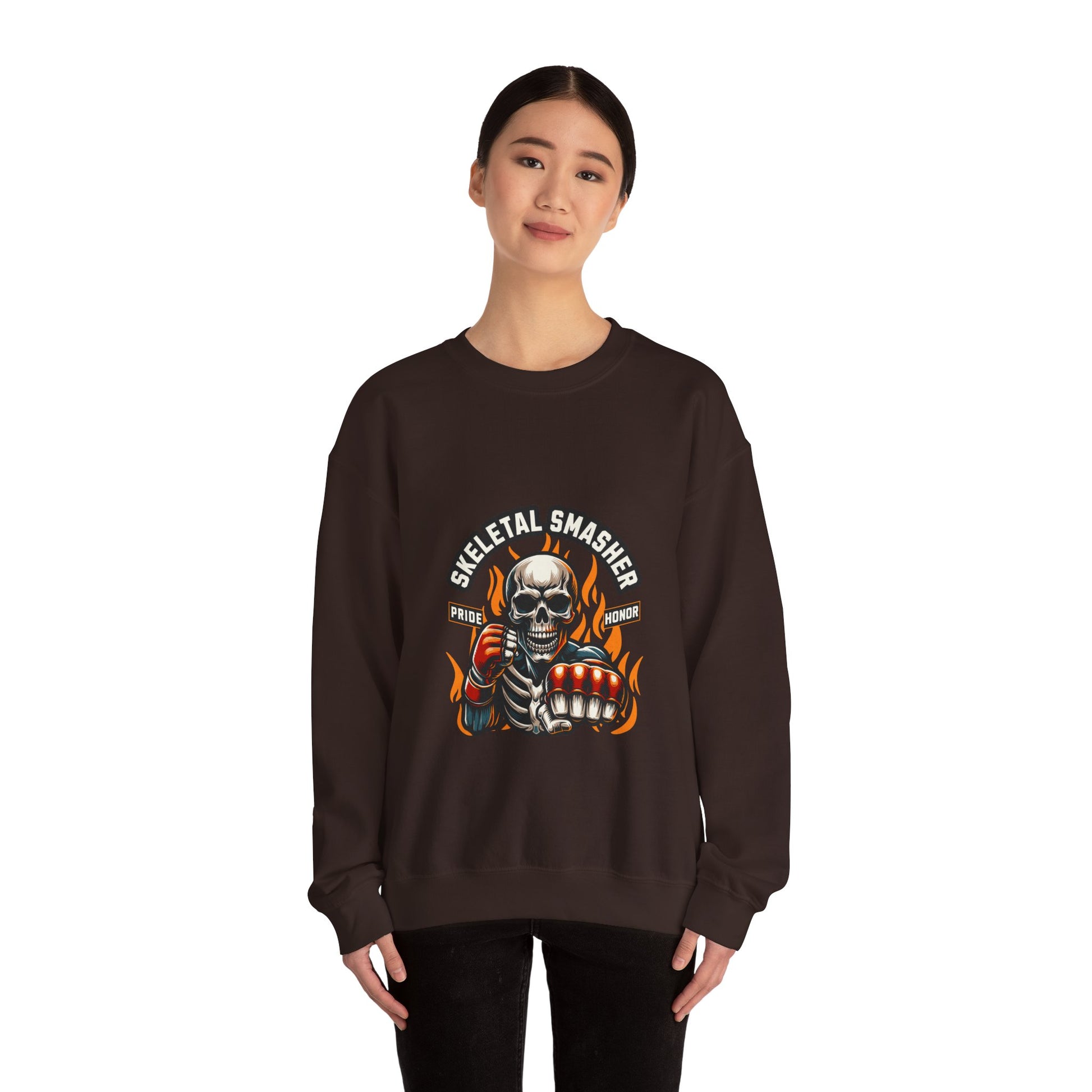Skeletal Smasher Unisex Crewneck Sweatshirt for MMA Lovers - Pride & Honor Design.