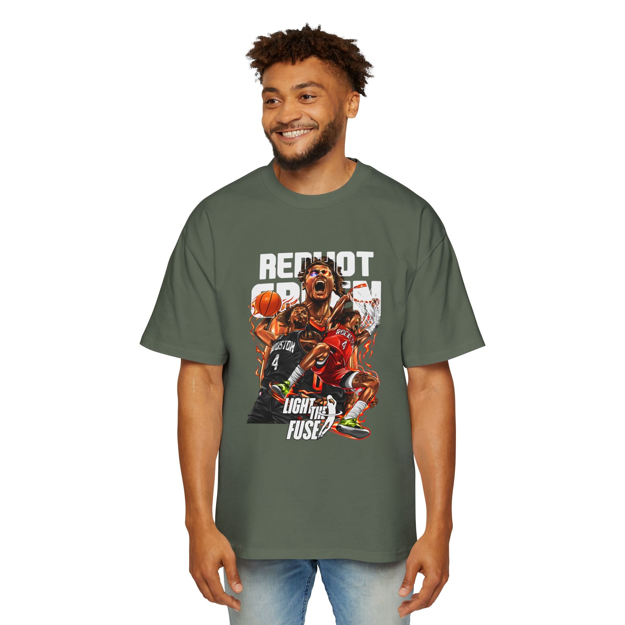 Jalen Green Heavy Oversized Tee - Red Hot Passion Basketball Shirt