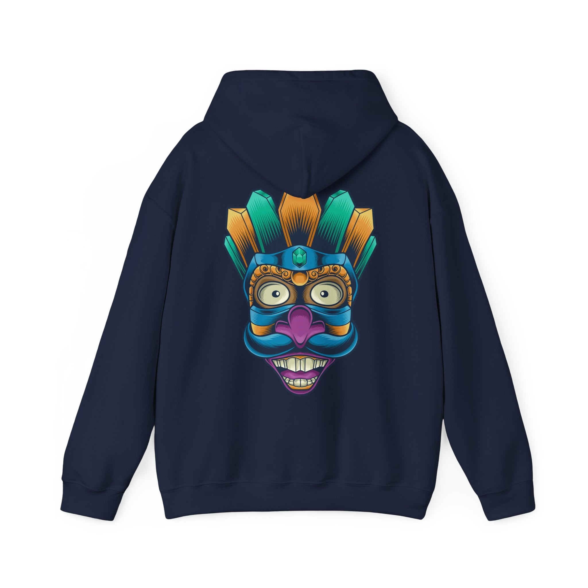 Vibrant Graphic Hoodie with Tribal Mask Design