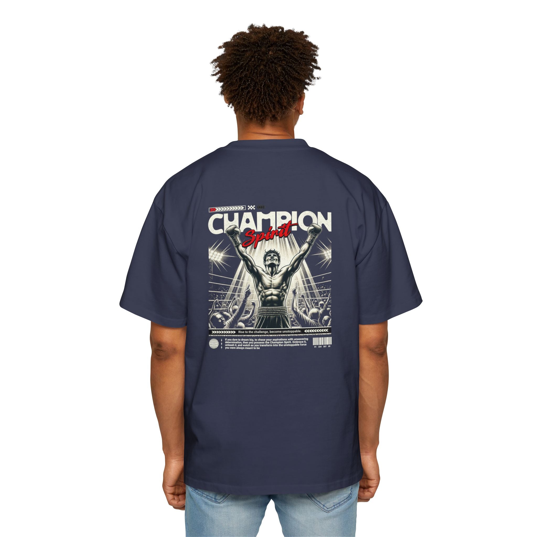 Champion Spirit Men's Heavy Oversized Tee - Bold Red Graphic Tee for Sports Lovers