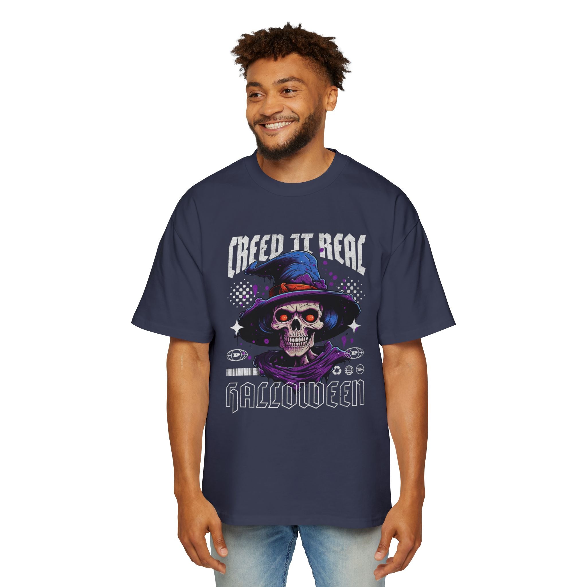 Oversized Halloween Tee - Creepy Skull Design