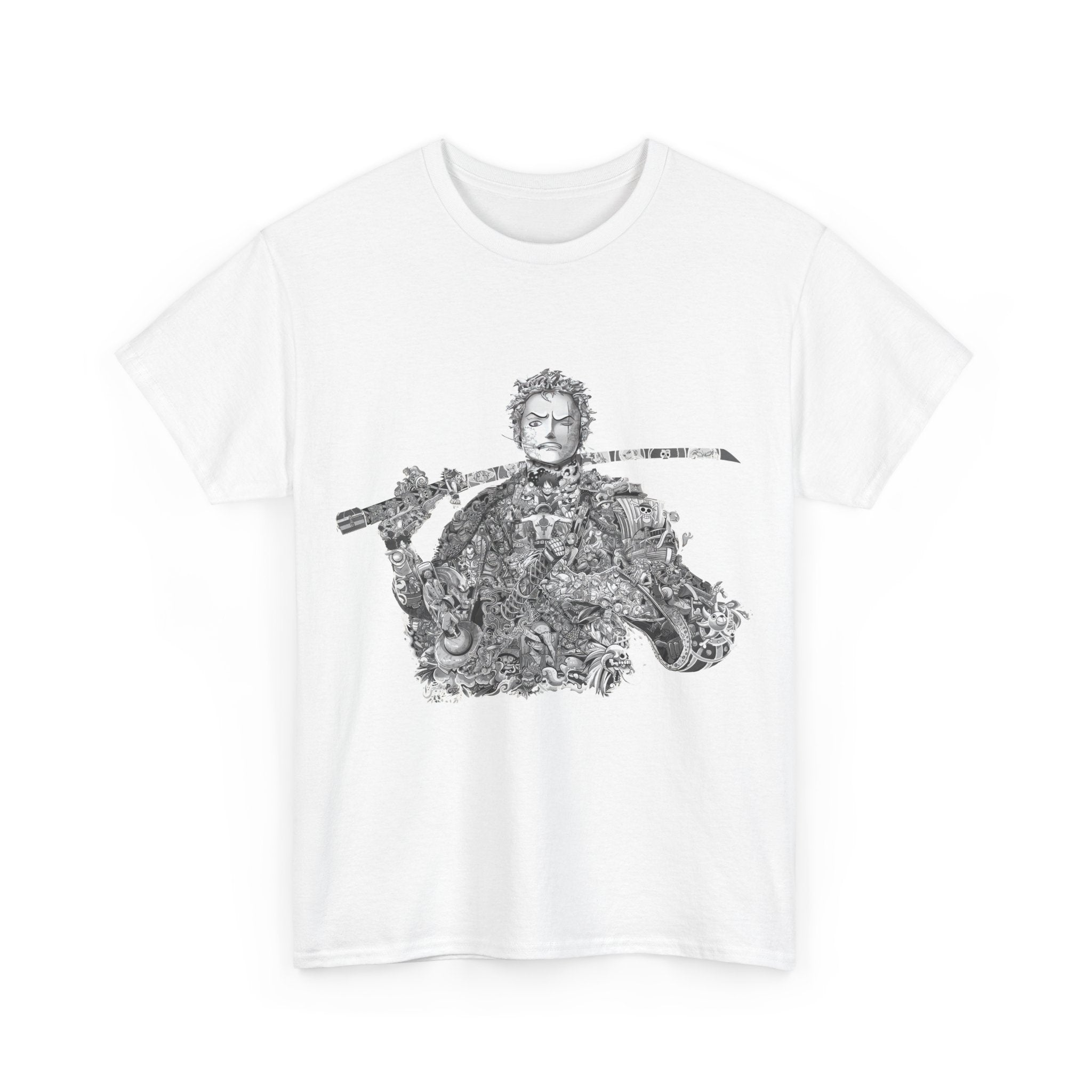 Unisex Heavy Cotton Tee - Artistic Samurai Design, Casual Streetwear for Anime Fans