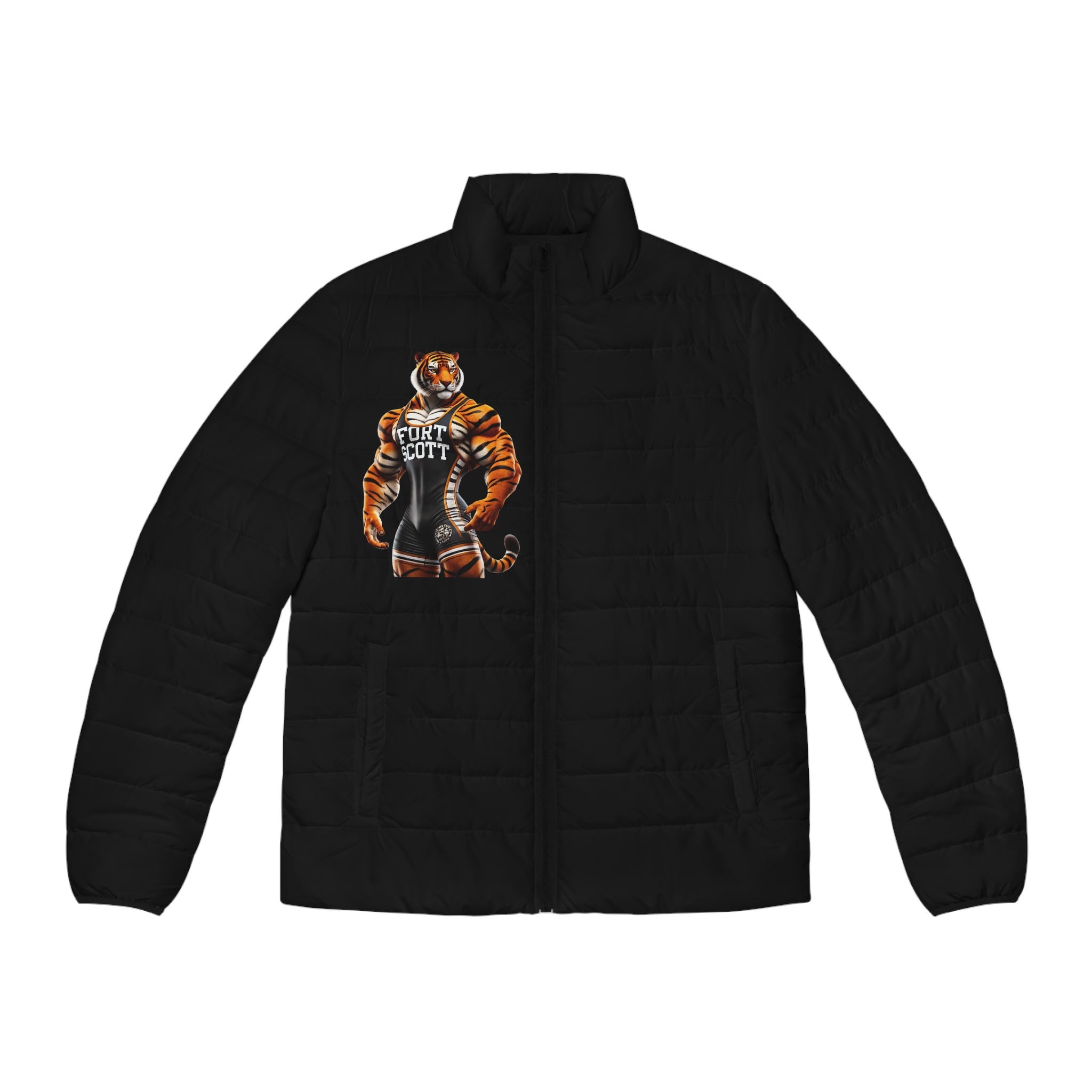 Wrestling Tiger Men's Puffer Jacket (AOP)