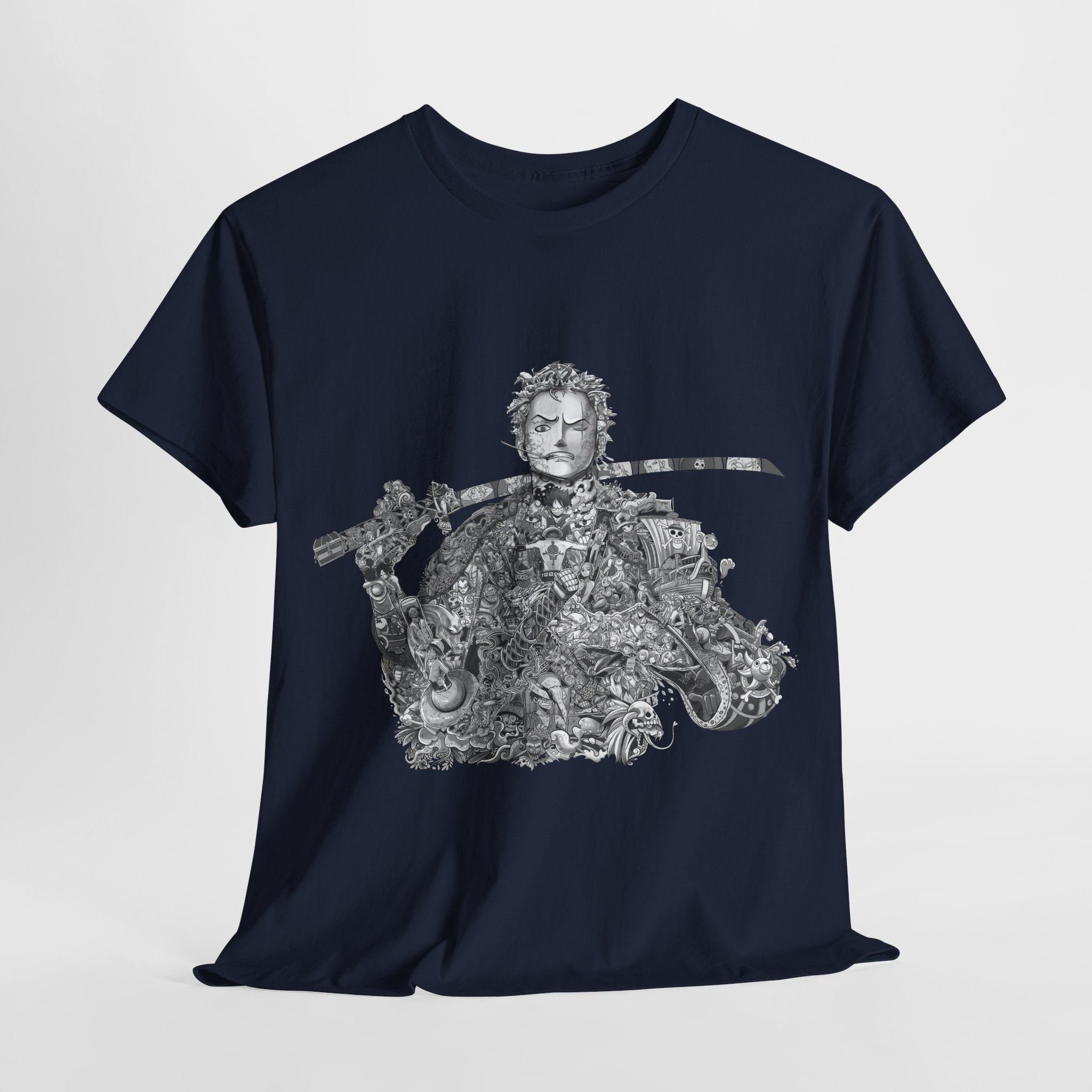 Unisex Heavy Cotton Tee - Artistic Samurai Design, Casual Streetwear for Anime Fans