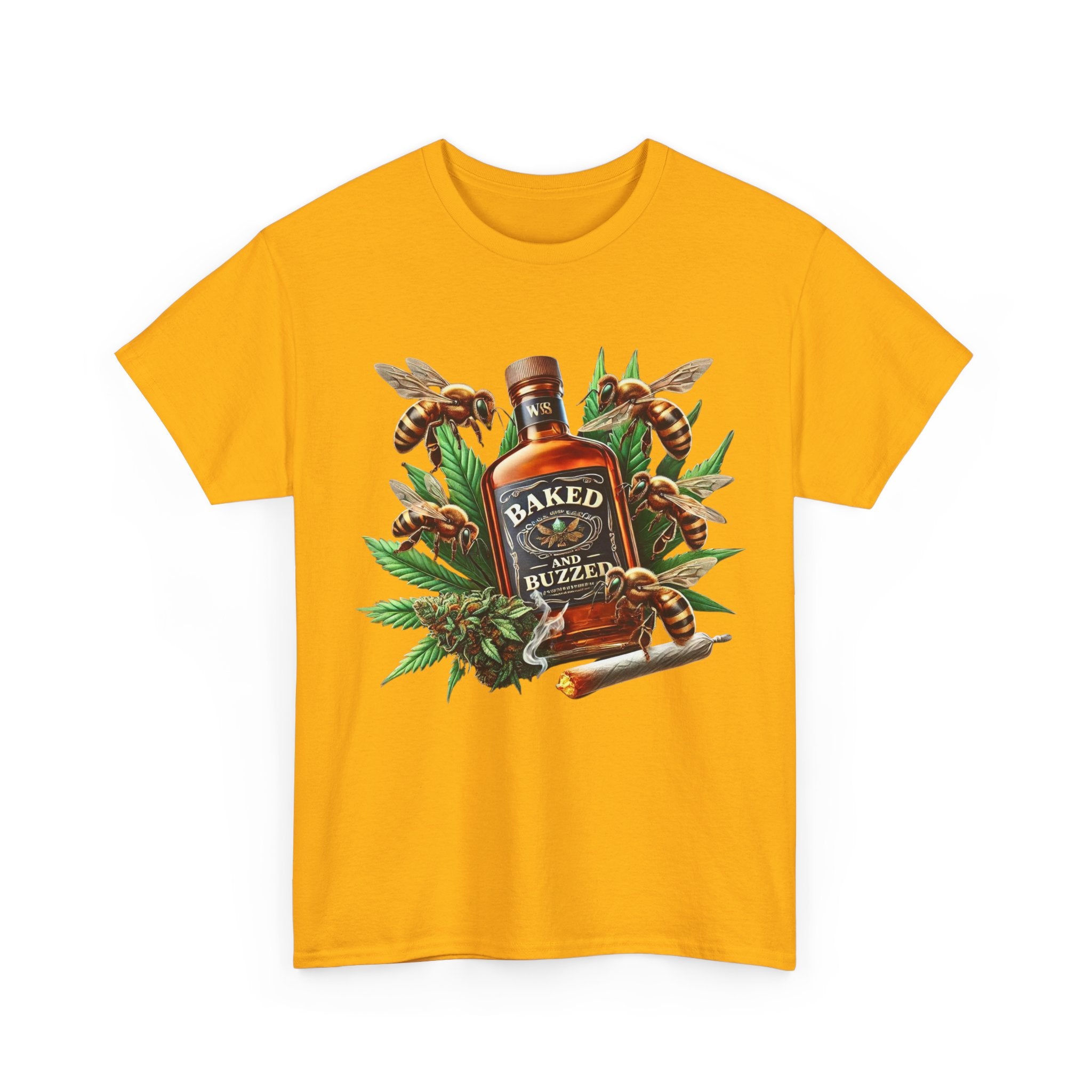 Baked And Buzzed Whiskey And Bees Unisex Heavy Cotton Tee