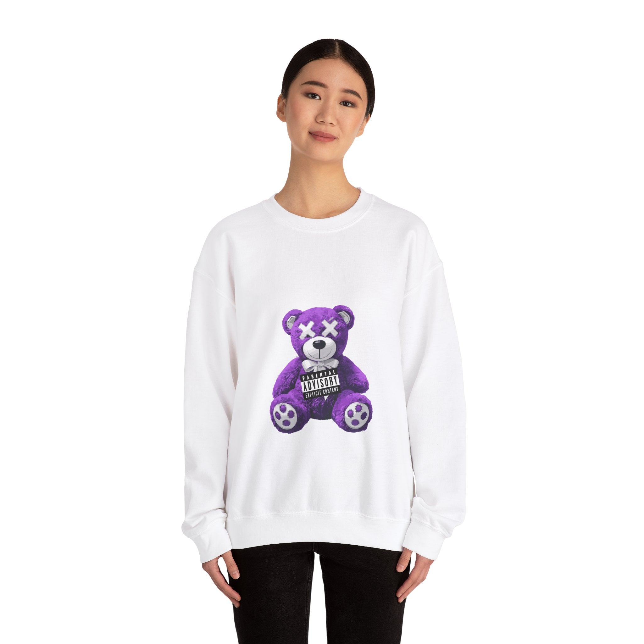 Unisex Heavy Blend™ Crewneck Sweatshirt - Purple Bear Graphic - Unique Streetwear Design