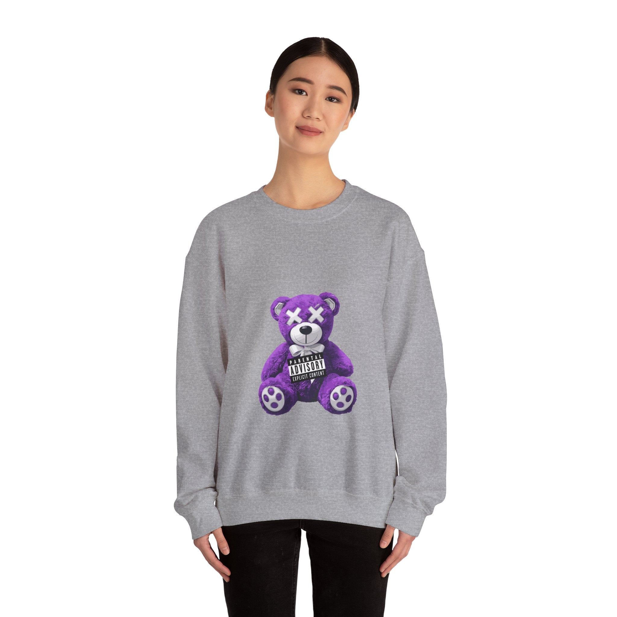 Unisex Heavy Blend™ Crewneck Sweatshirt - Purple Bear Graphic - Unique Streetwear Design