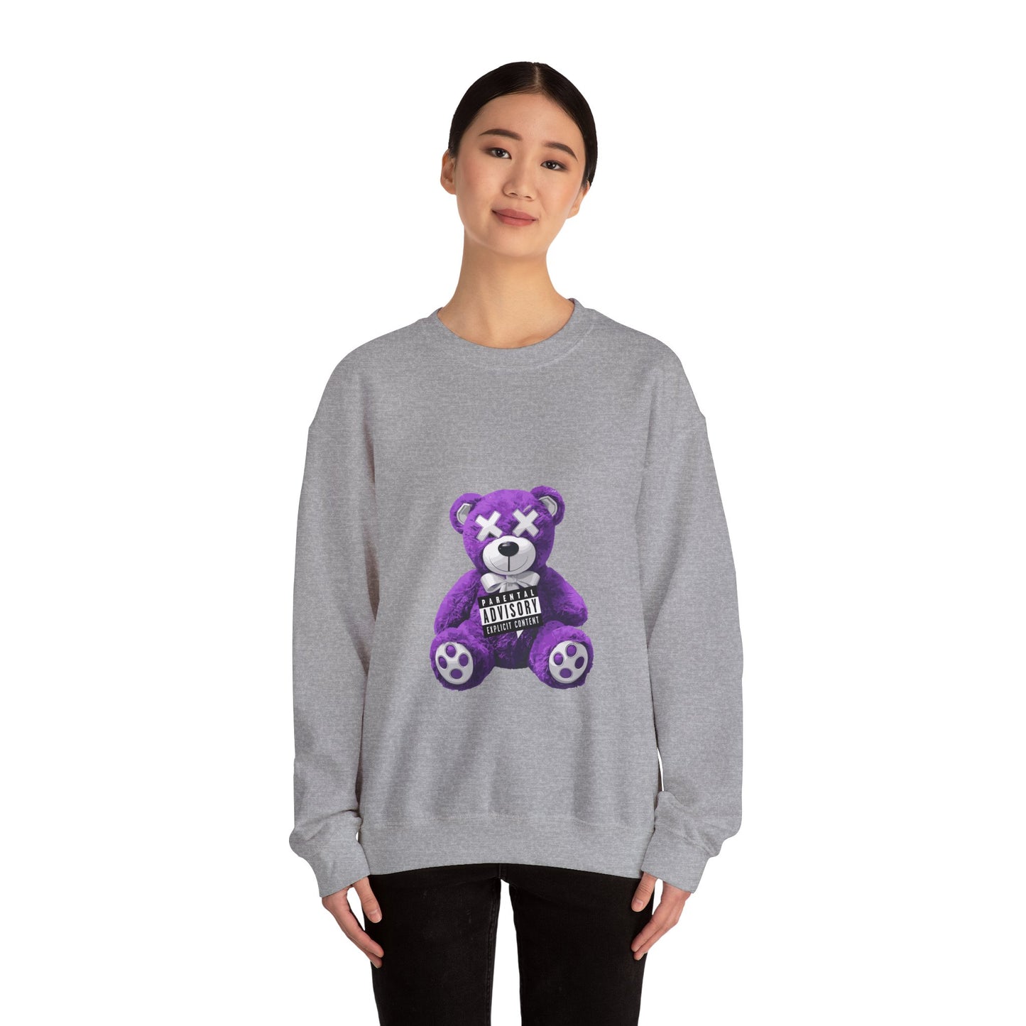Unisex Heavy Blend™ Crewneck Sweatshirt - Purple Bear Graphic - Unique Streetwear Design