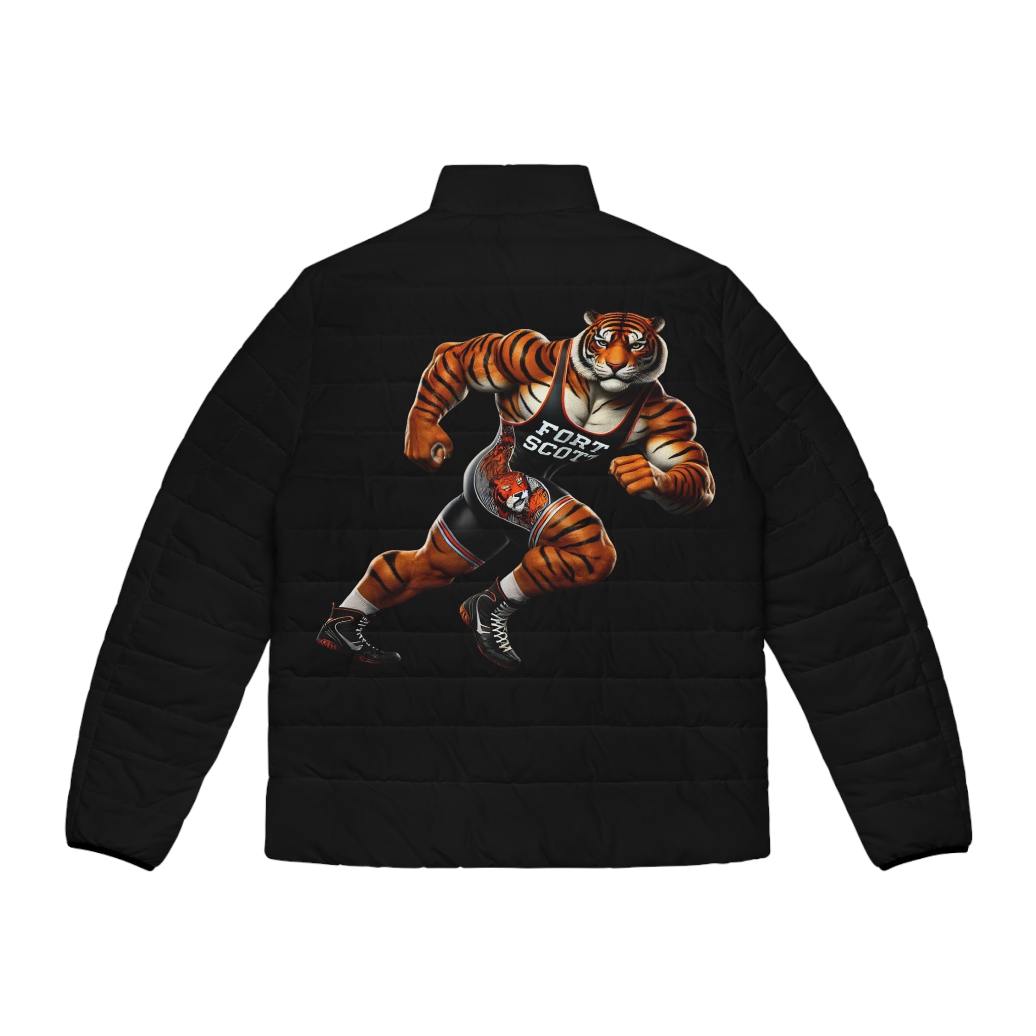 Wrestling Tiger Men's Puffer Jacket (AOP)