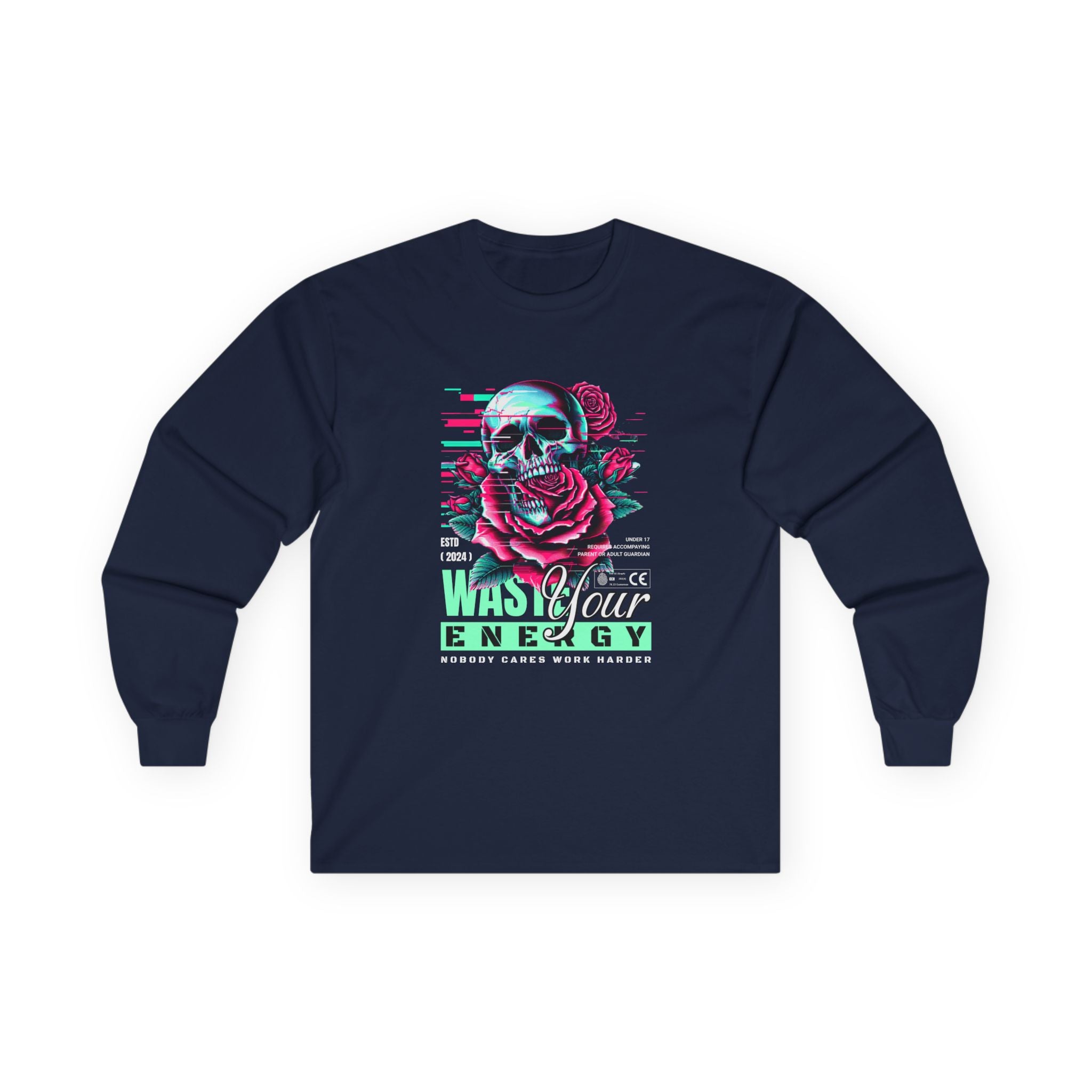 Skull & Rose Graphic Long Sleeve Tee - Waste Your Energy.