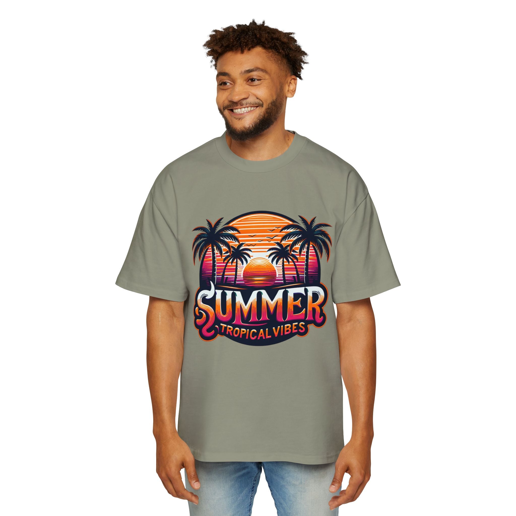 Heavy Oversized Tee - Summer Tropical Vibes Graphic T-Shirt