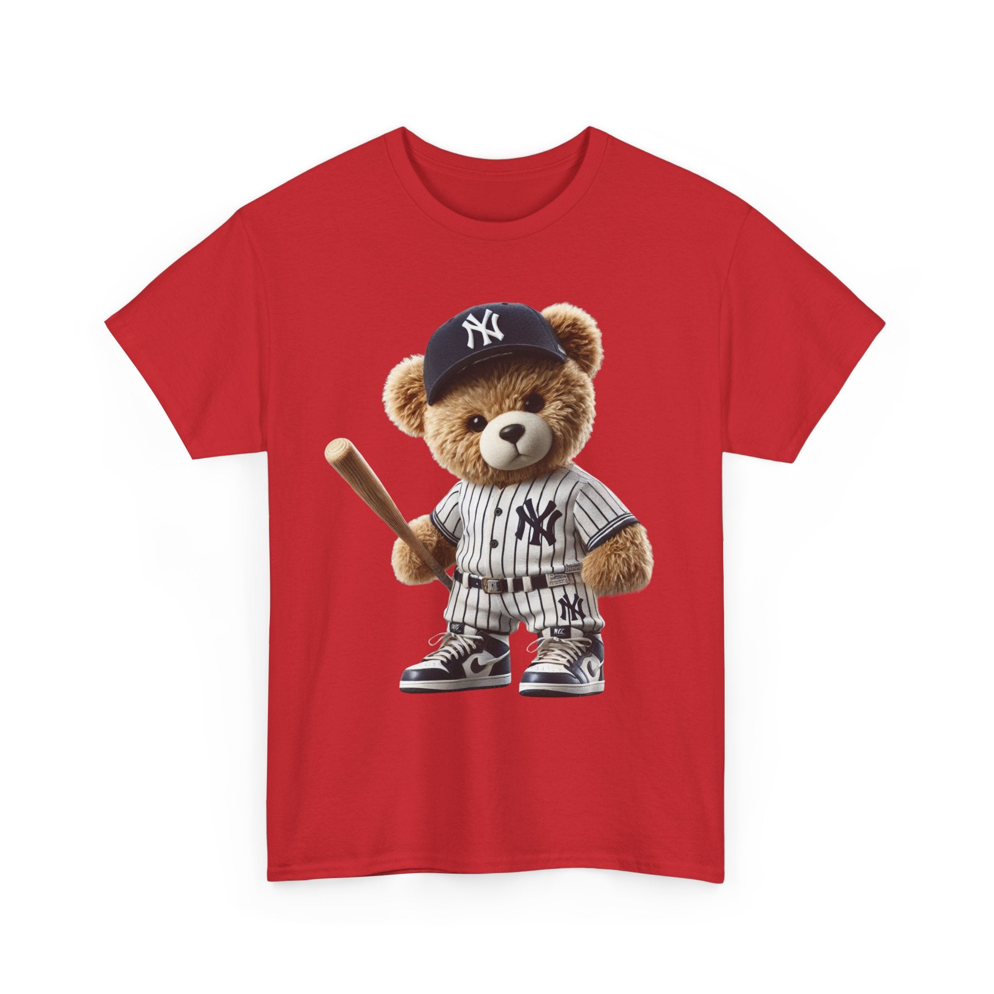 NY Baseball Teddy Bear Unisex Heavy Cotton Tee