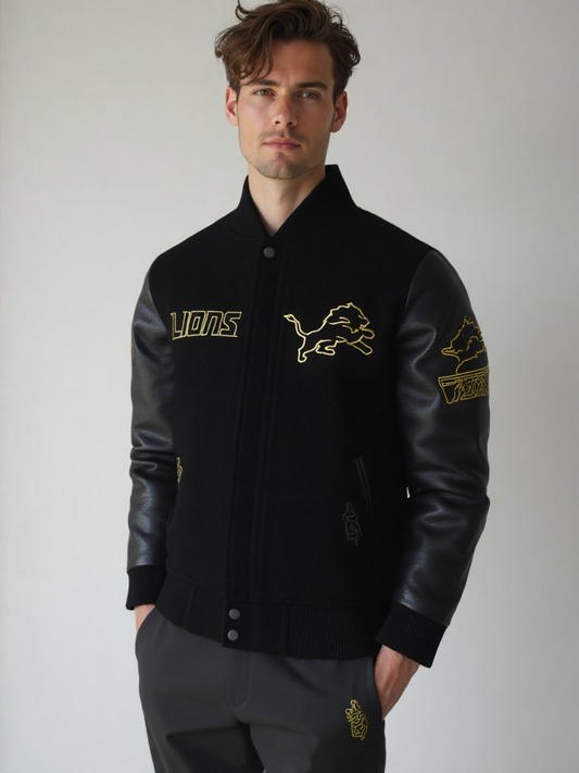 NFL Detroit Lions Black & Gold Men's Wool Varsity Jacket