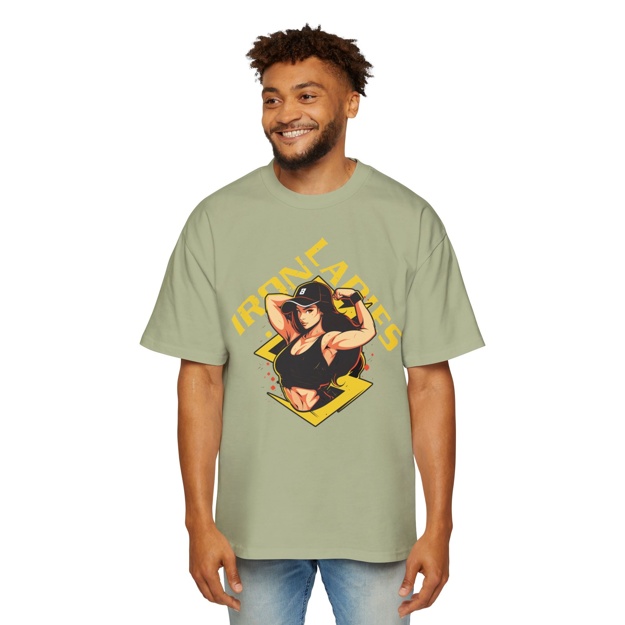 Iron Ladies Oversized Tee - Empowering Graphic Shirt for Fitness Enthusiasts
