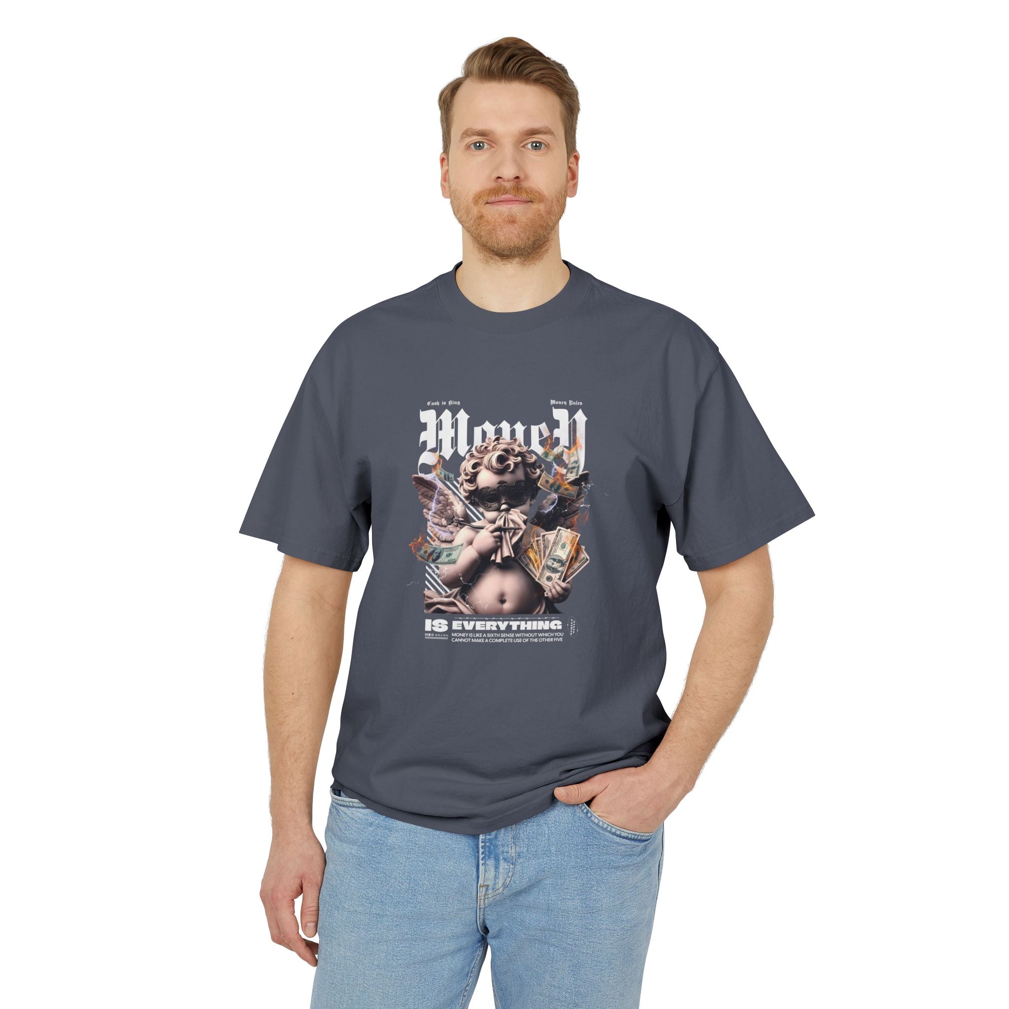 Chic Casual Unisex Heavy Faded Tee - 'Money Is Everything' Graphic Shirt