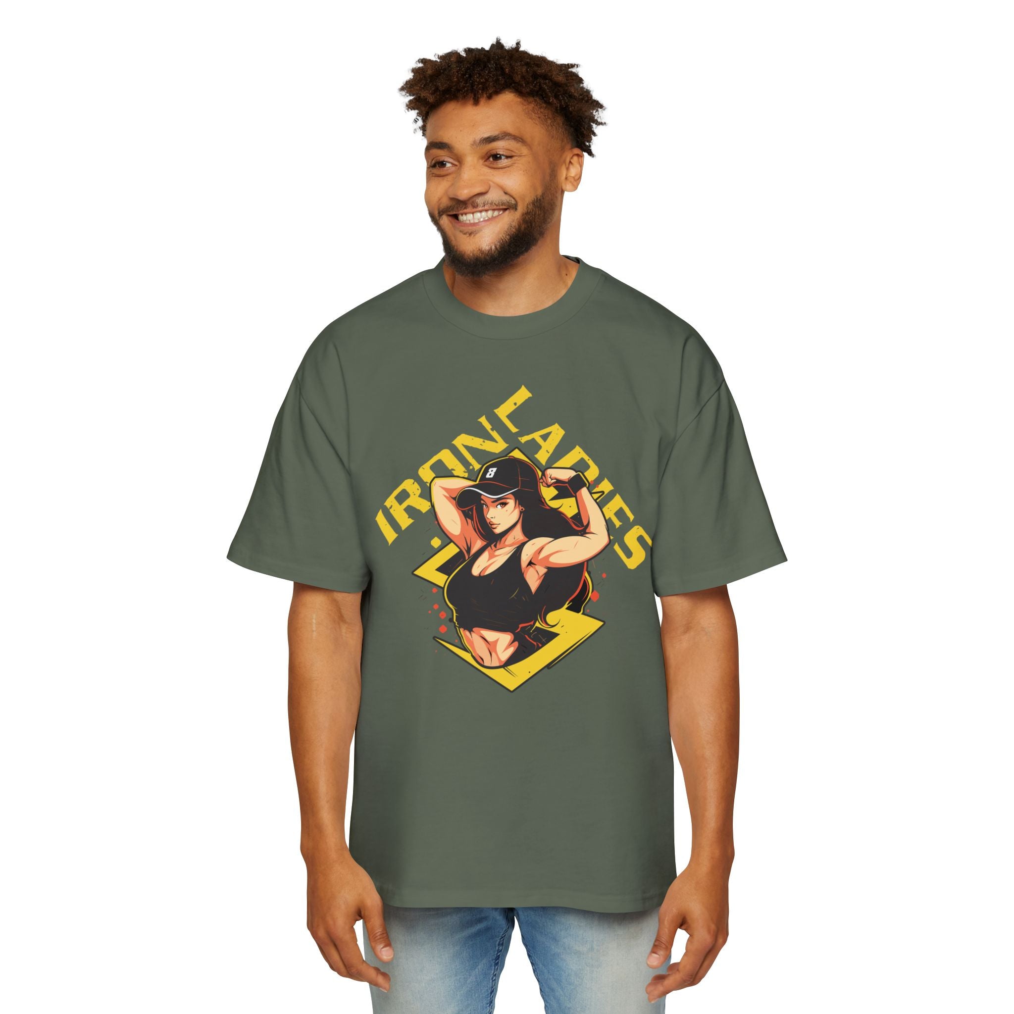 Iron Ladies Oversized Tee - Empowering Graphic Shirt for Fitness Enthusiasts