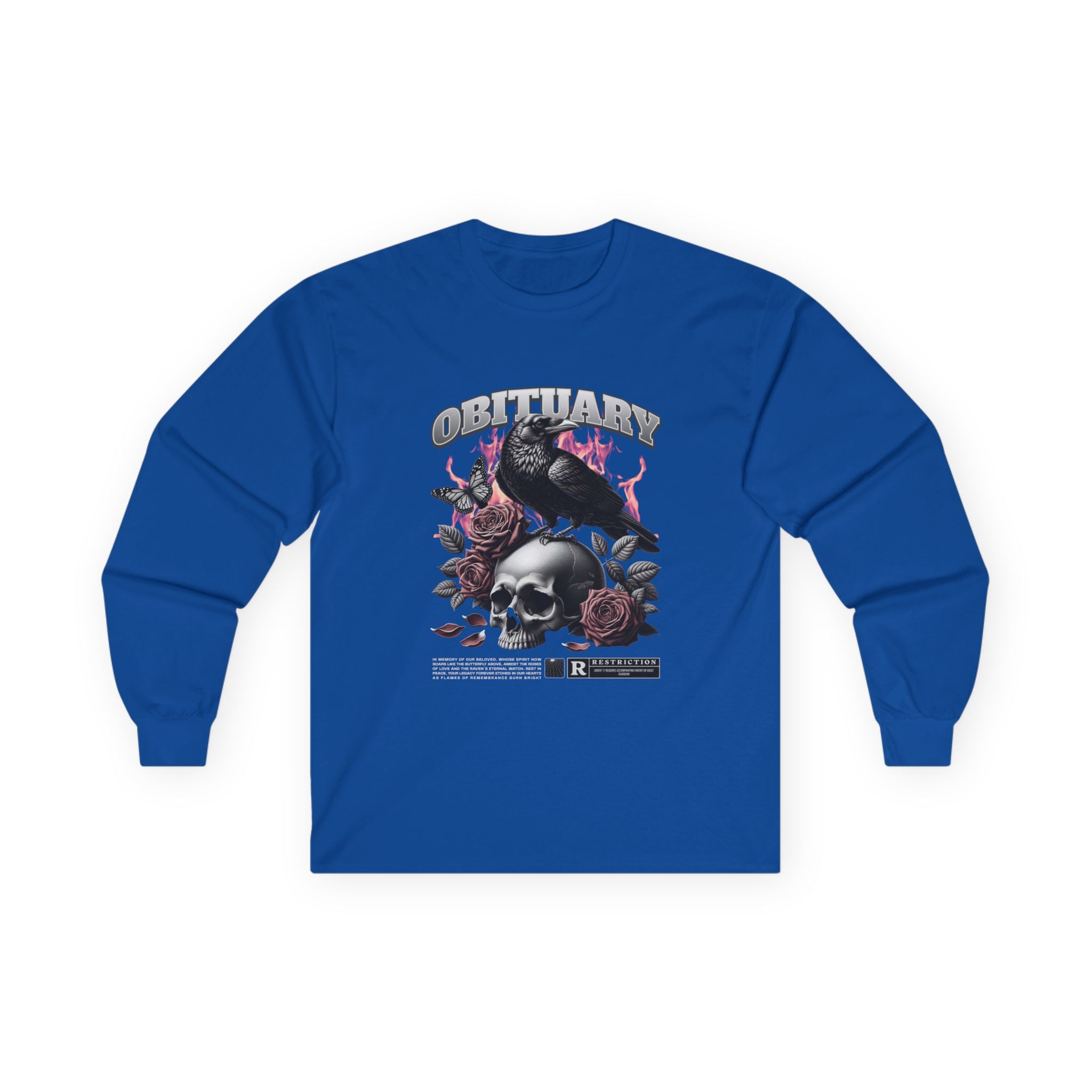 Obituary Skull Long Sleeve Tee - Gothic Floral Design