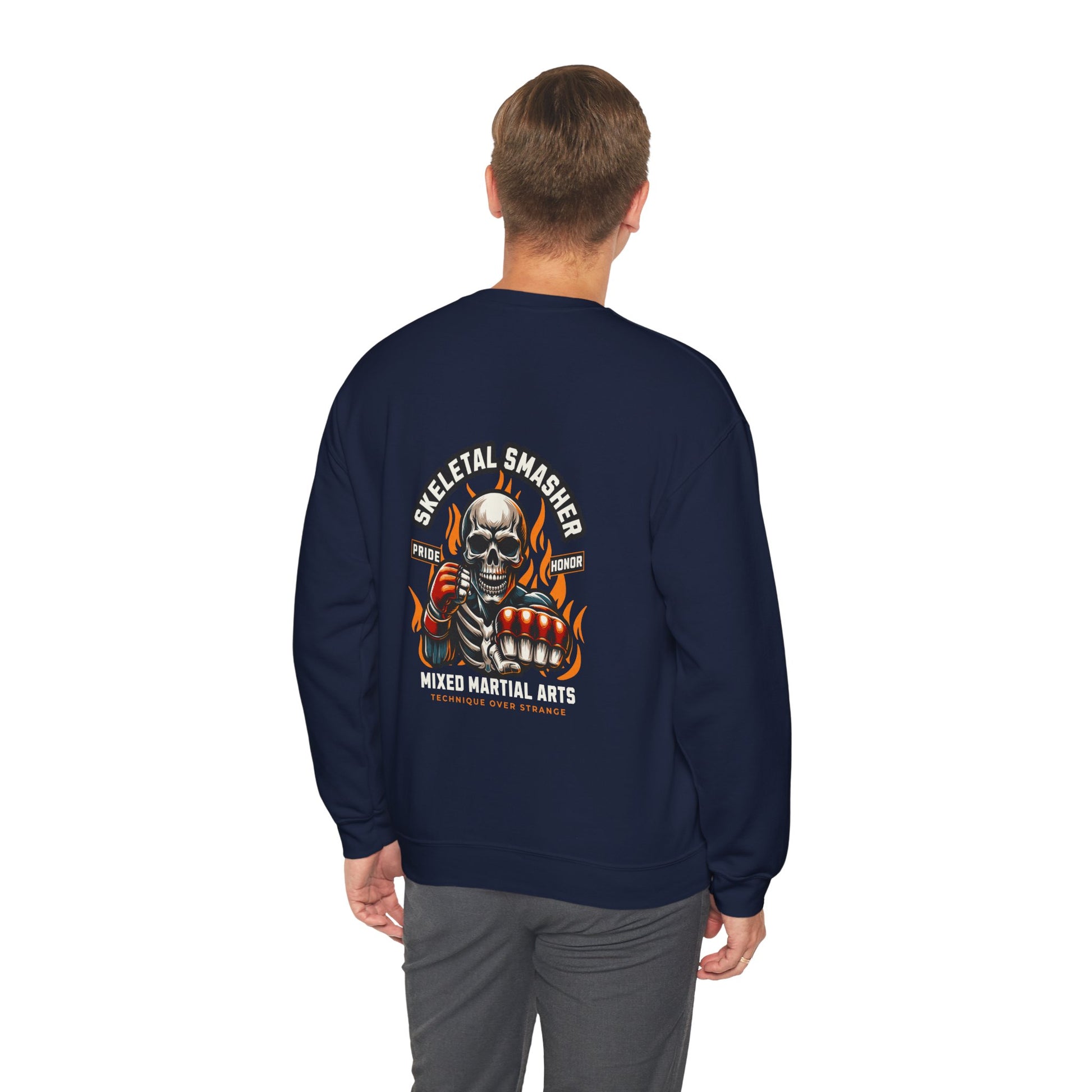 Skeletal Smasher Unisex Crewneck Sweatshirt for MMA Lovers - Pride & Honor Design.