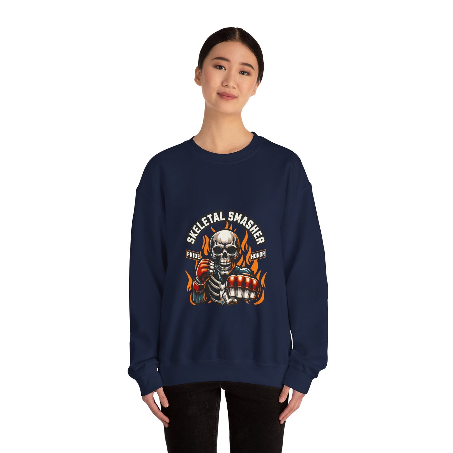 Skeletal Smasher Unisex Crewneck Sweatshirt for MMA Lovers - Pride & Honor Design.
