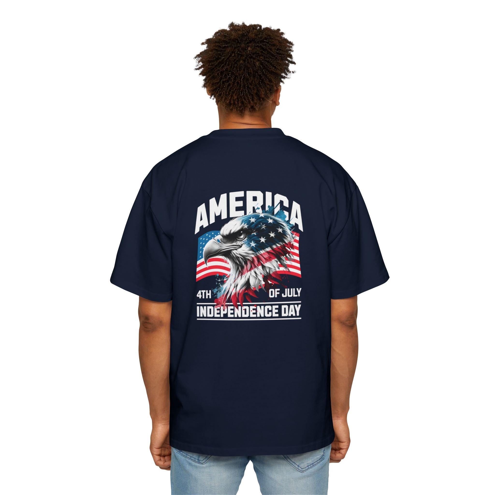 Men's Heavy Oversized Tee - 4th of July Eagle Design