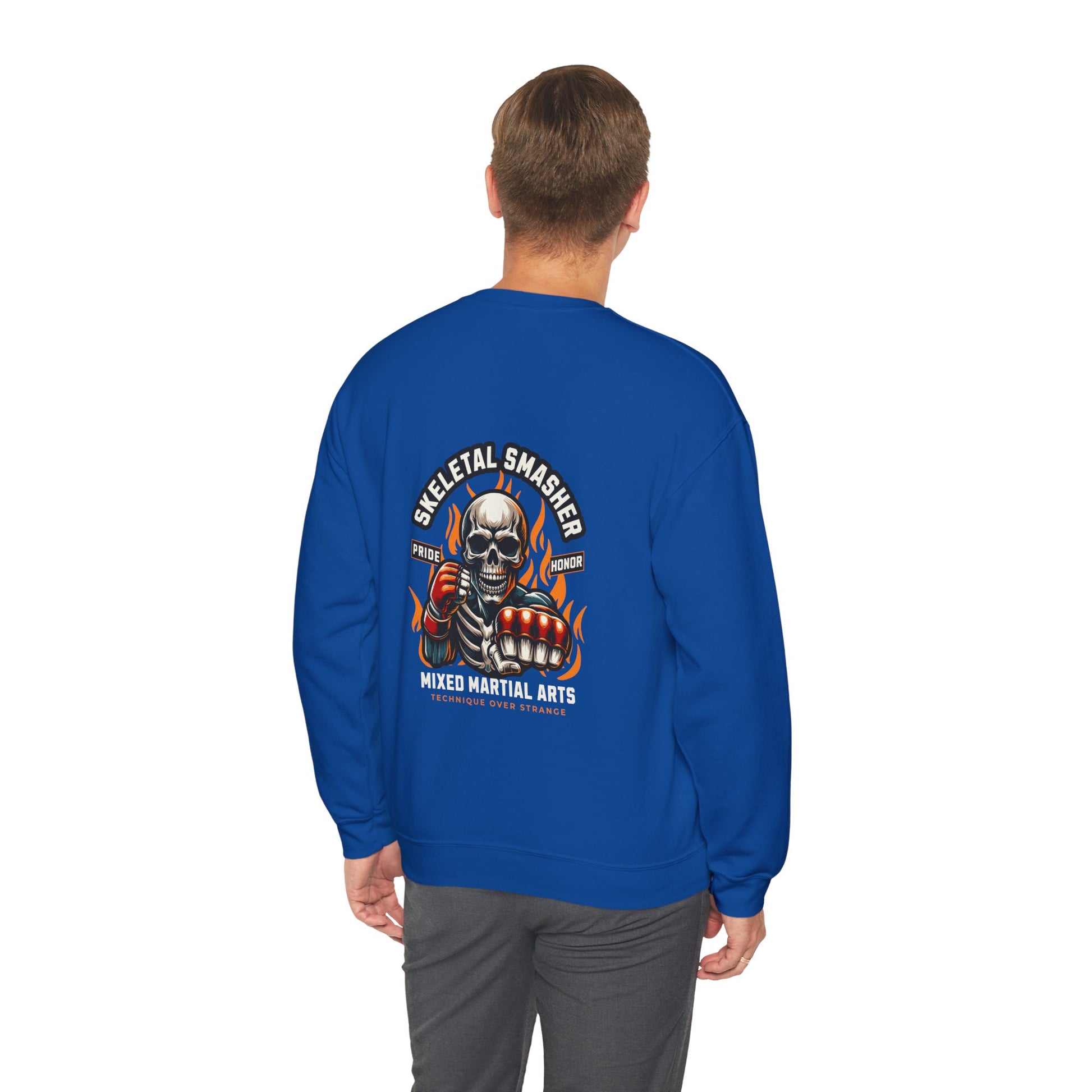 Skeletal Smasher Unisex Crewneck Sweatshirt for MMA Lovers - Pride & Honor Design.