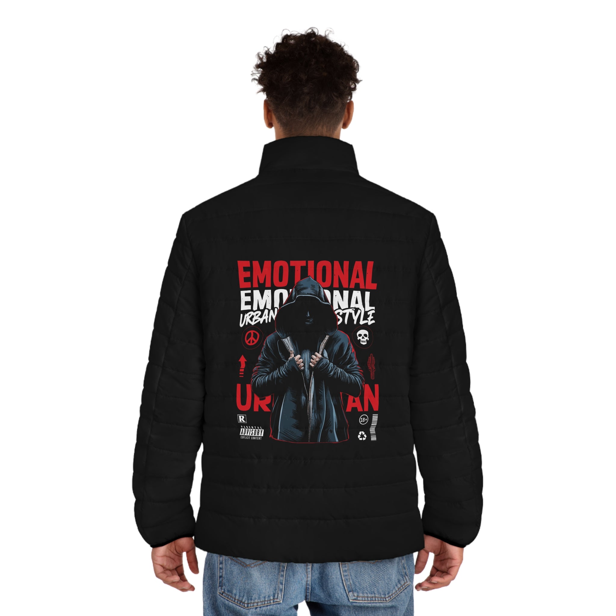 Men's Urban Puffer Jacket - Emotional Style Graphic