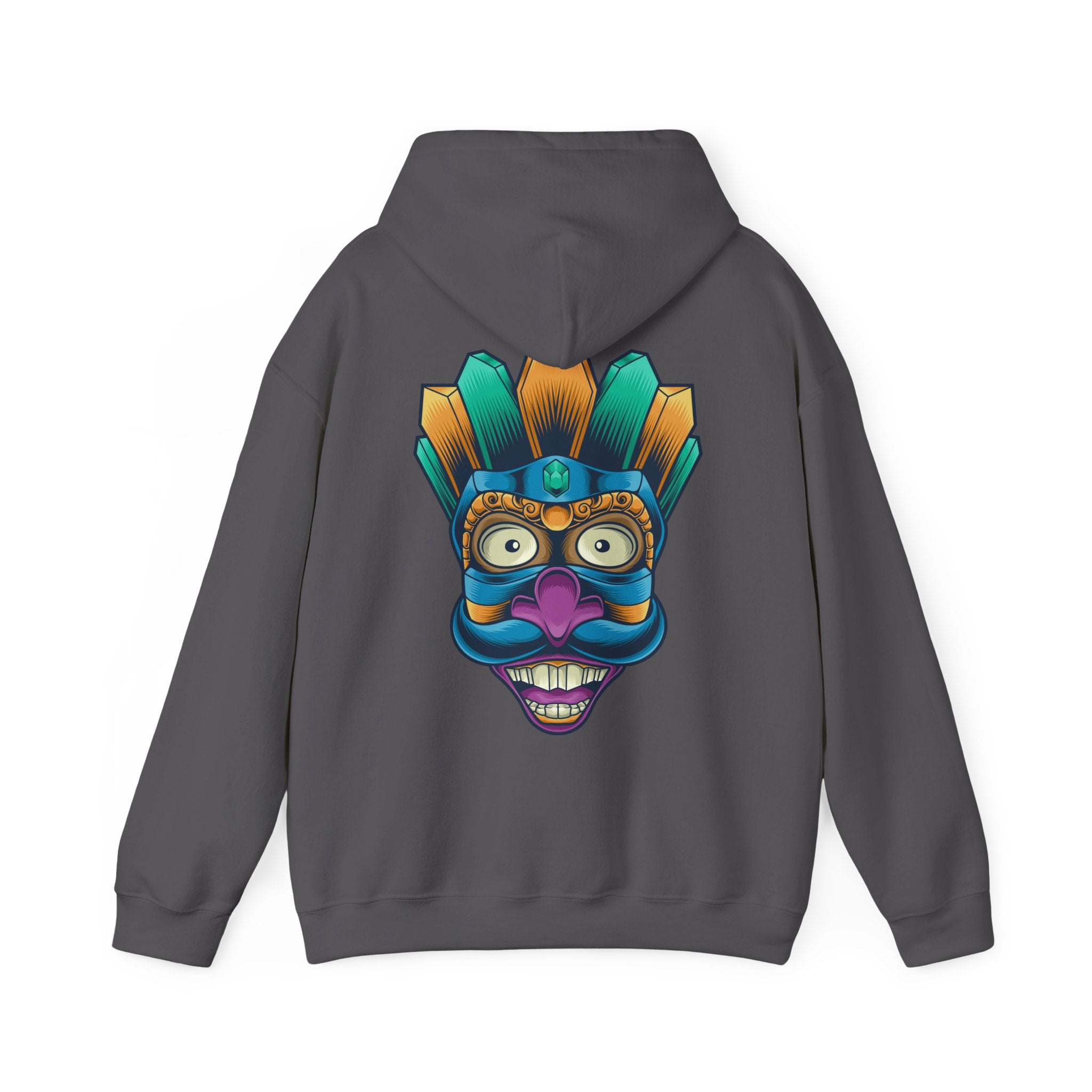 Vibrant Graphic Hoodie with Tribal Mask Design