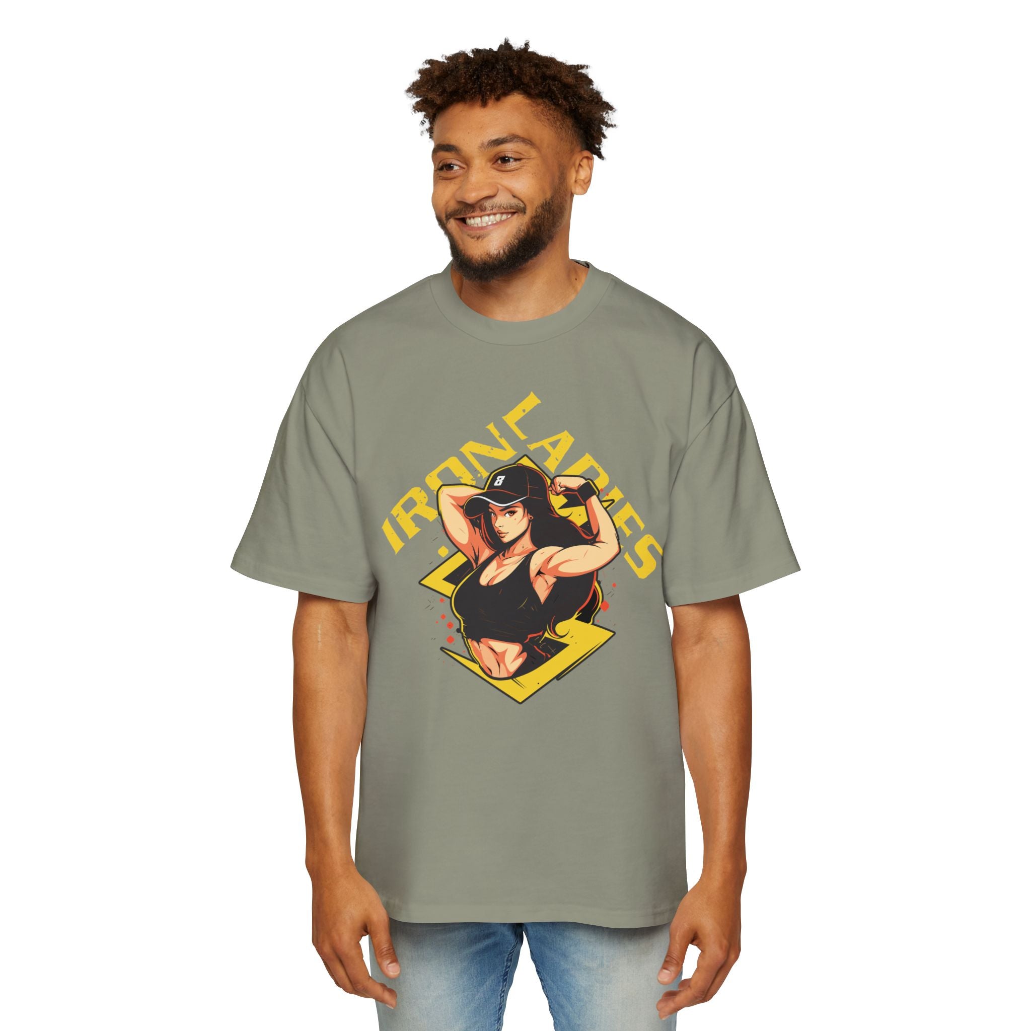 Iron Ladies Oversized Tee - Empowering Graphic Shirt for Fitness Enthusiasts
