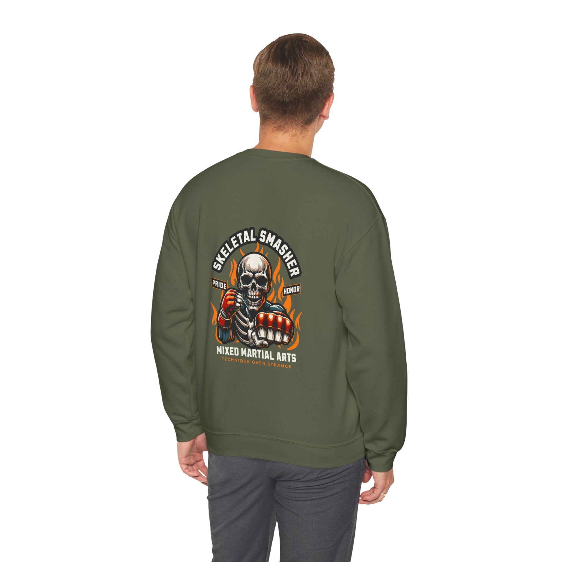 Skeletal Smasher Unisex Crewneck Sweatshirt for MMA Lovers - Pride & Honor Design.