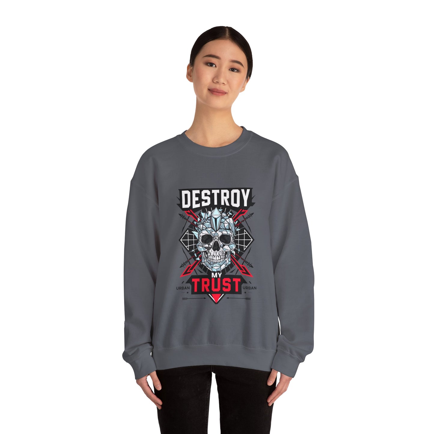 Skull Art Crewneck Sweatshirt – Destroy My Trust Design | Unisex Heavy Blend™